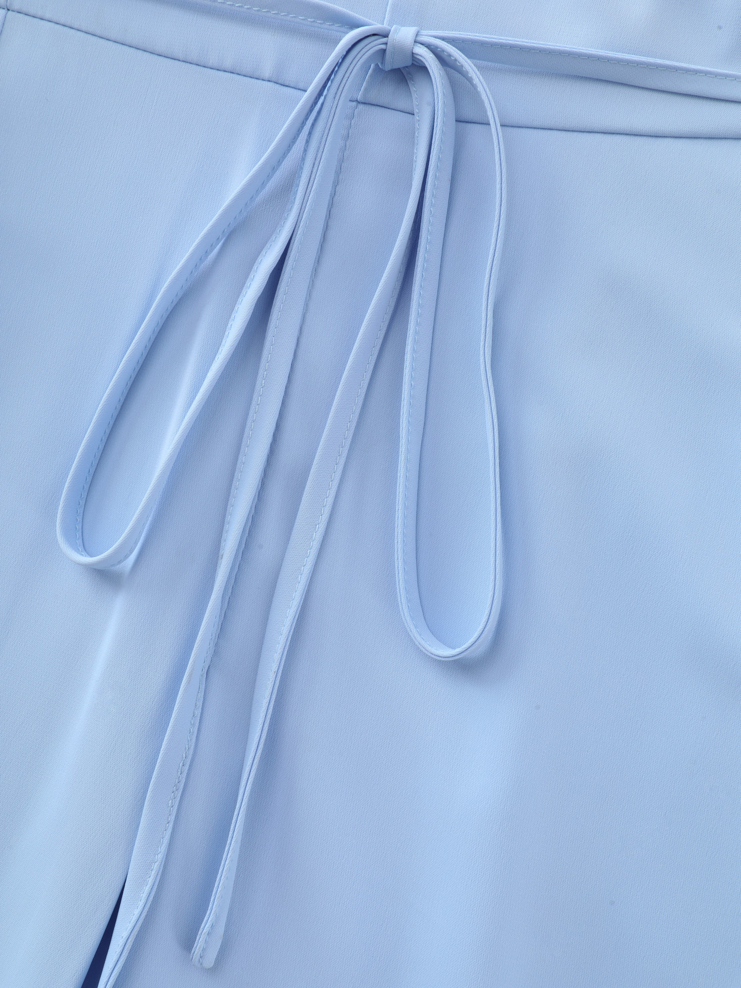Side view of BloomChic Women's Plus Size Petal Sleeve Drawstring Waist Plain Maxi Dress LightBlue Solid Maxi Office Button Front 30/6X