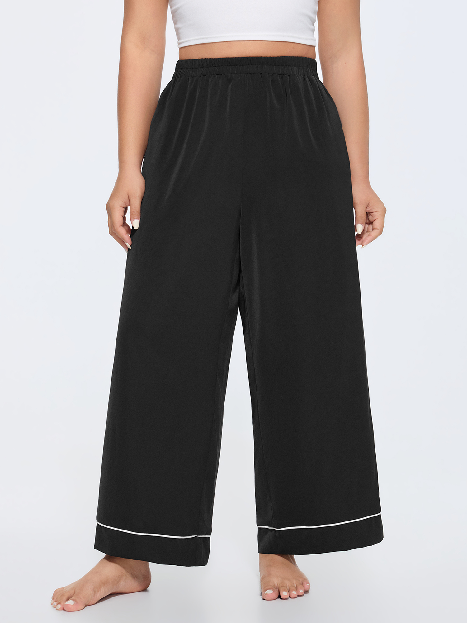 BloomChic Women's Plus Size Color Contrast Hem Straight-Leg Lounge Pants Black 28/5X-image-48357792645290