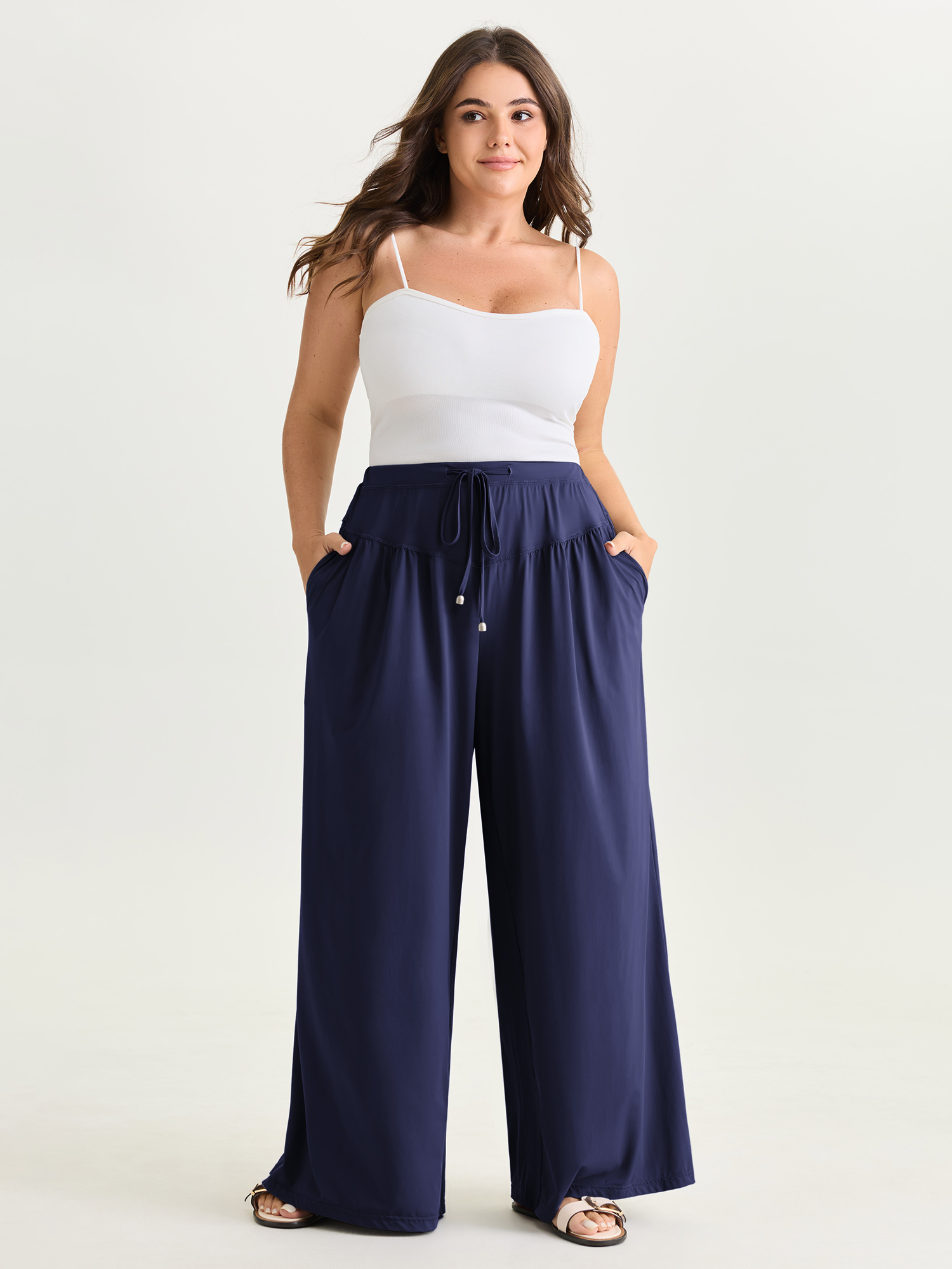 Bloomchic Supersoft Inclusive Wide Waistband Pants In Blue