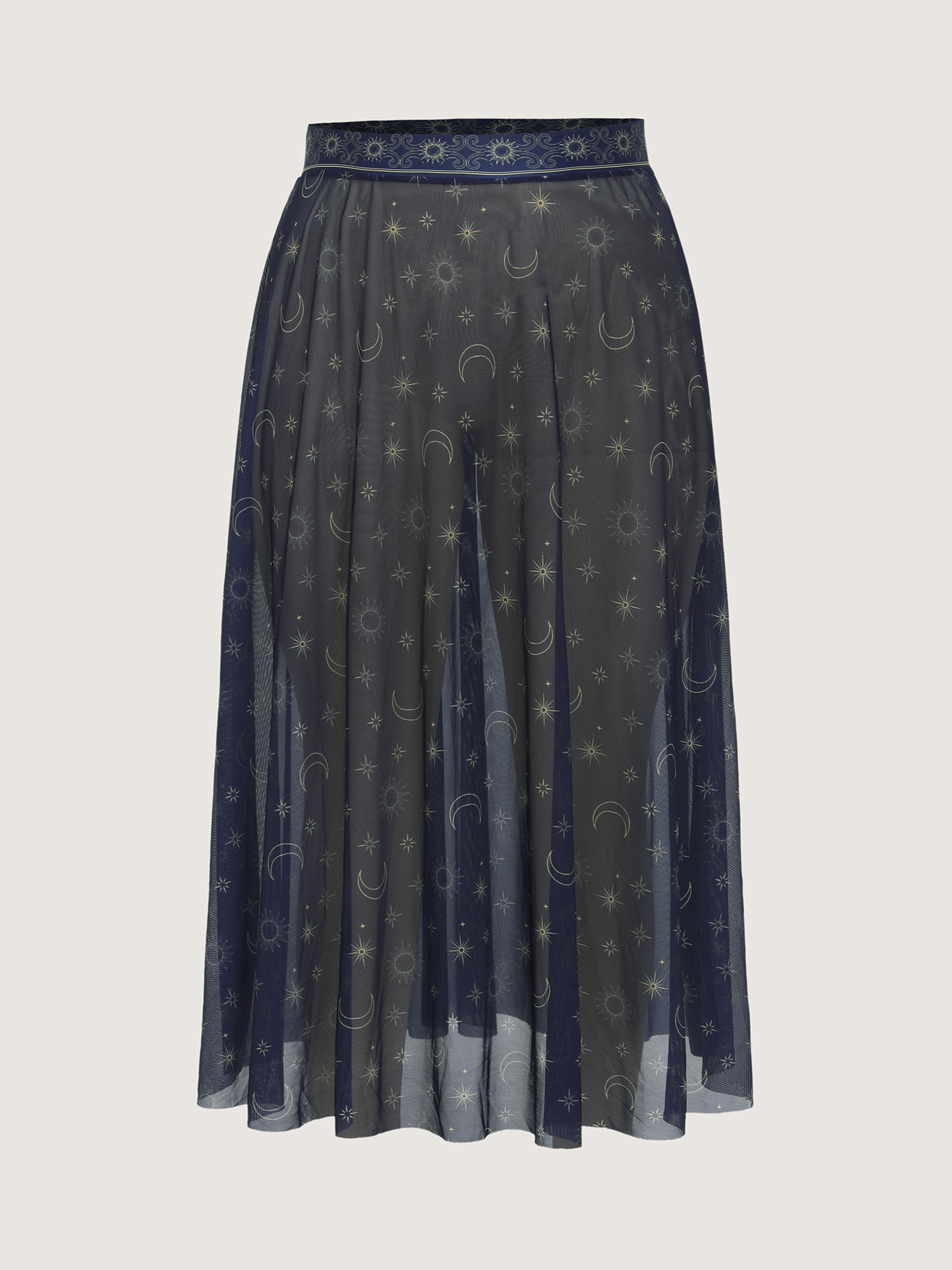 Side view of BloomChic Women's Plus Size Sarong Set Floral Print One-Piece Swim Indigo Star & Moon Cut-Out Tummy Control 30/6X