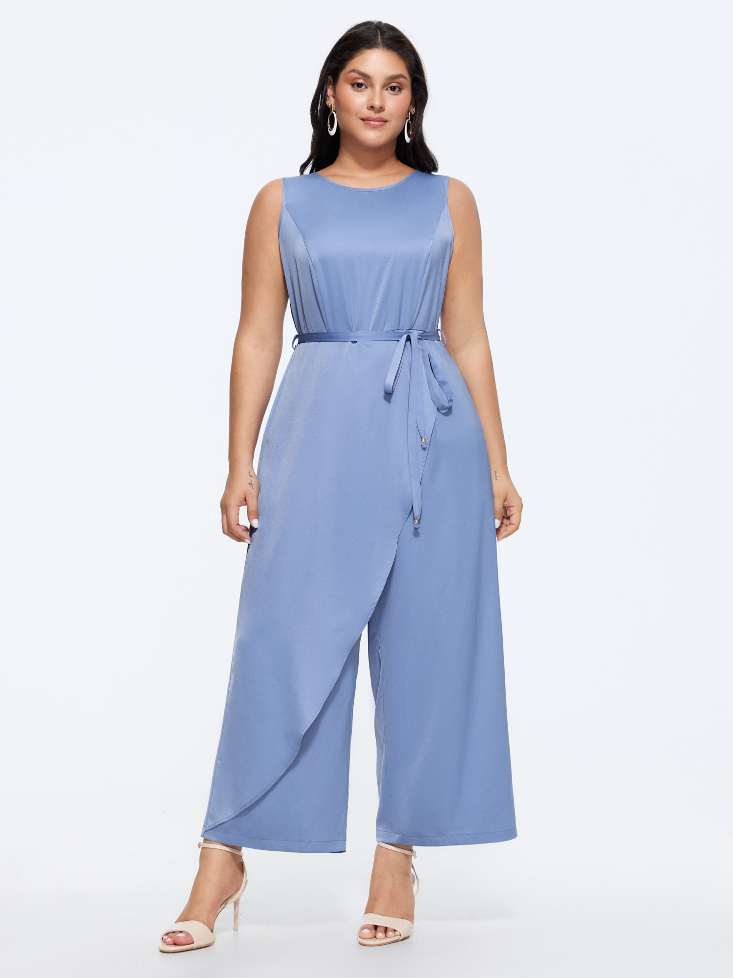 BloomChic Women's Plus Size Layered Satin Waist-Tie Jumpsuit Bluepurple Elegant Fitted 22-24/3X-image-48363520589994