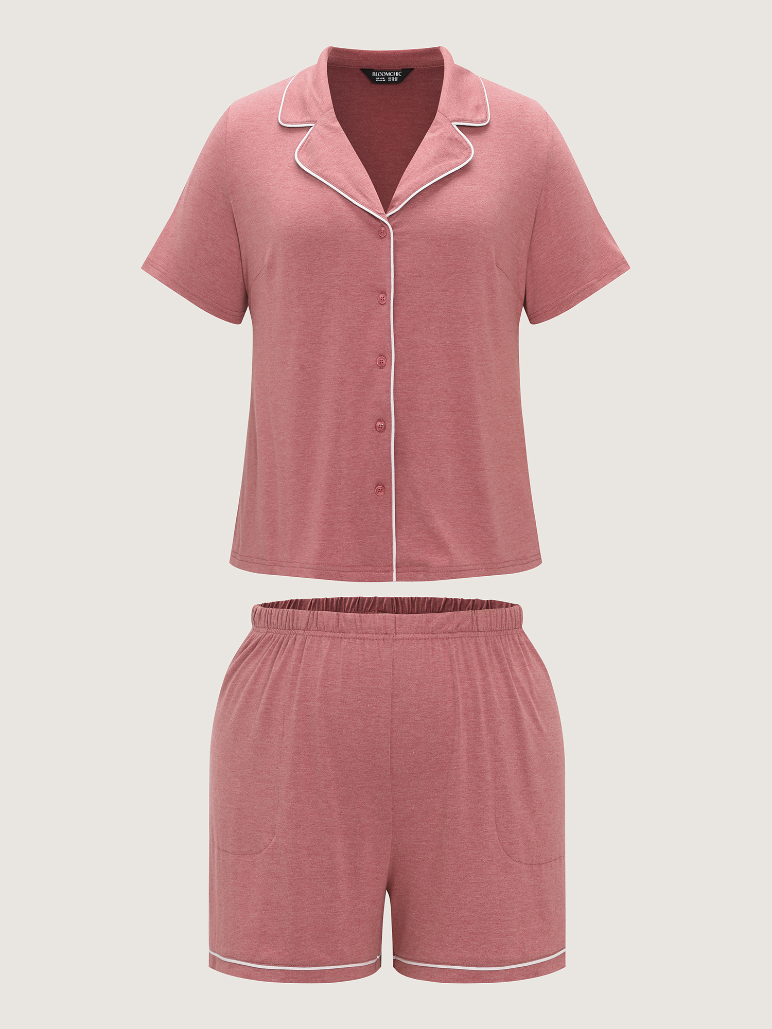 Side view of BloomChic Women's Plus Size Supersoft Stretchy Co-Ord Soft Pajama Set Beanpastepowder 30/6X