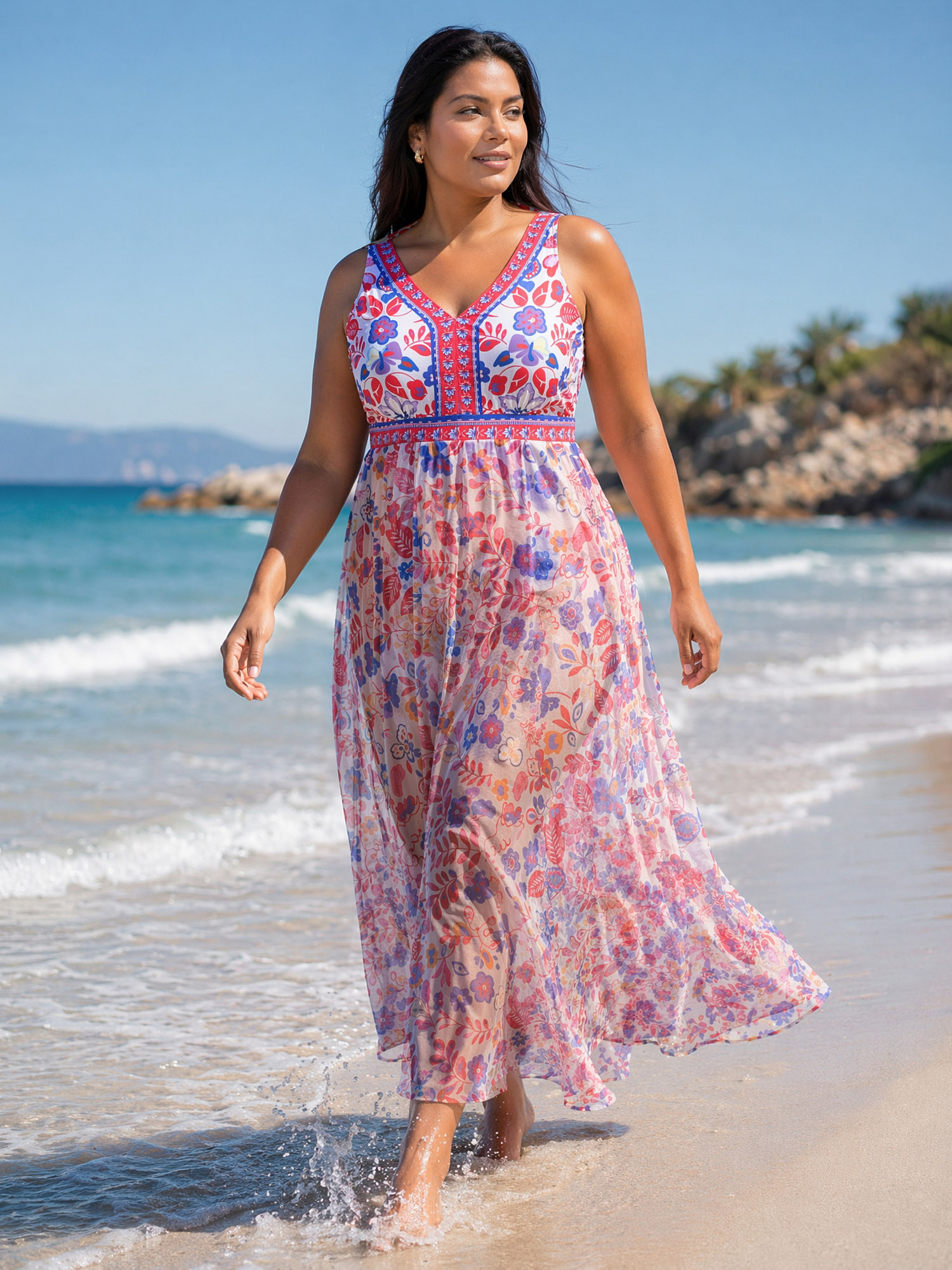 BloomChic Women's Plus Size Two-Piece Tummy-Control Sarong Swimsuit Peach Floral Non Tummy Control 22-24/3X