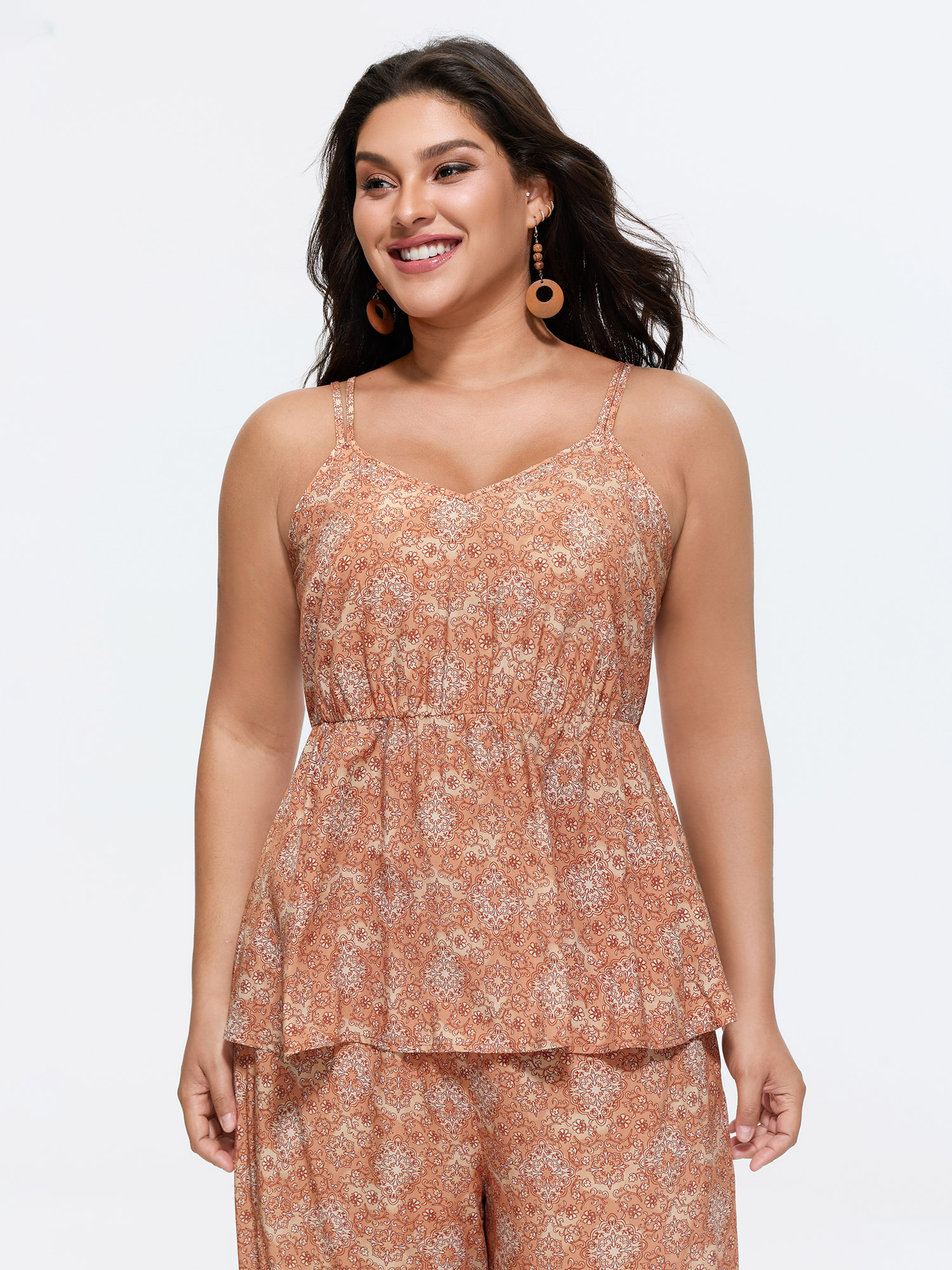 BloomChic Women's Plus Size Floral Print V-Neck Tank Top Lightorange Vacation 12/L-image-48371109167274