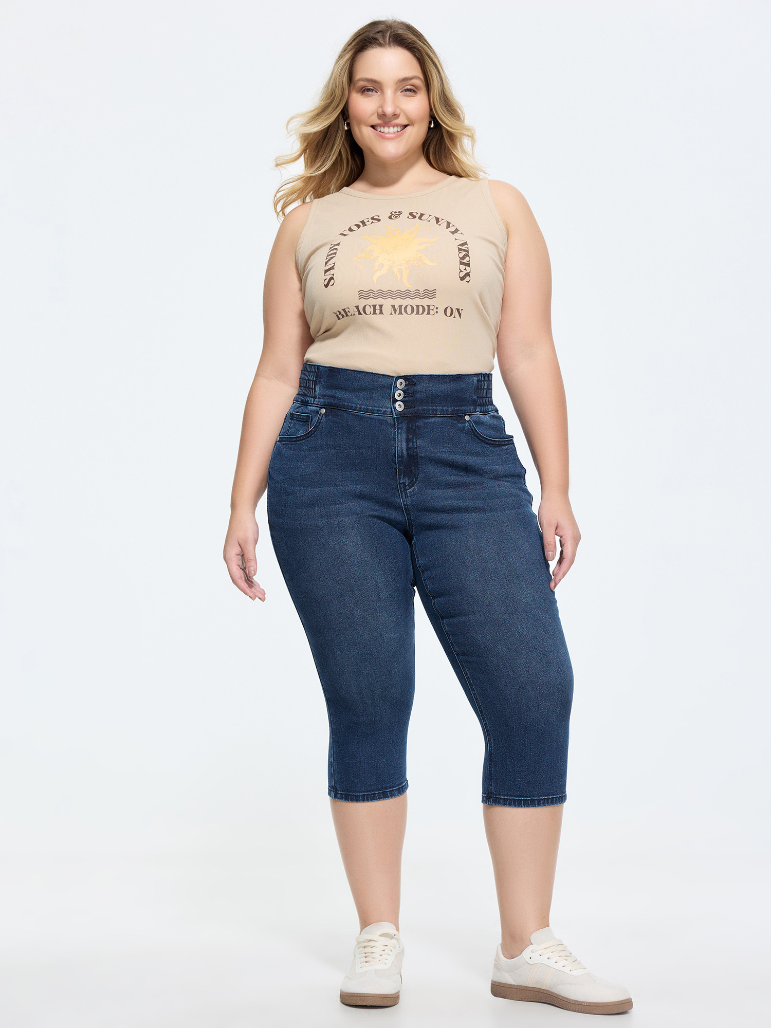 BloomChic Women's Plus Size Stretchy Shirred Waist Cropped Jeans Denimindigo Non Skinny fit 10/M-image-48371114803370