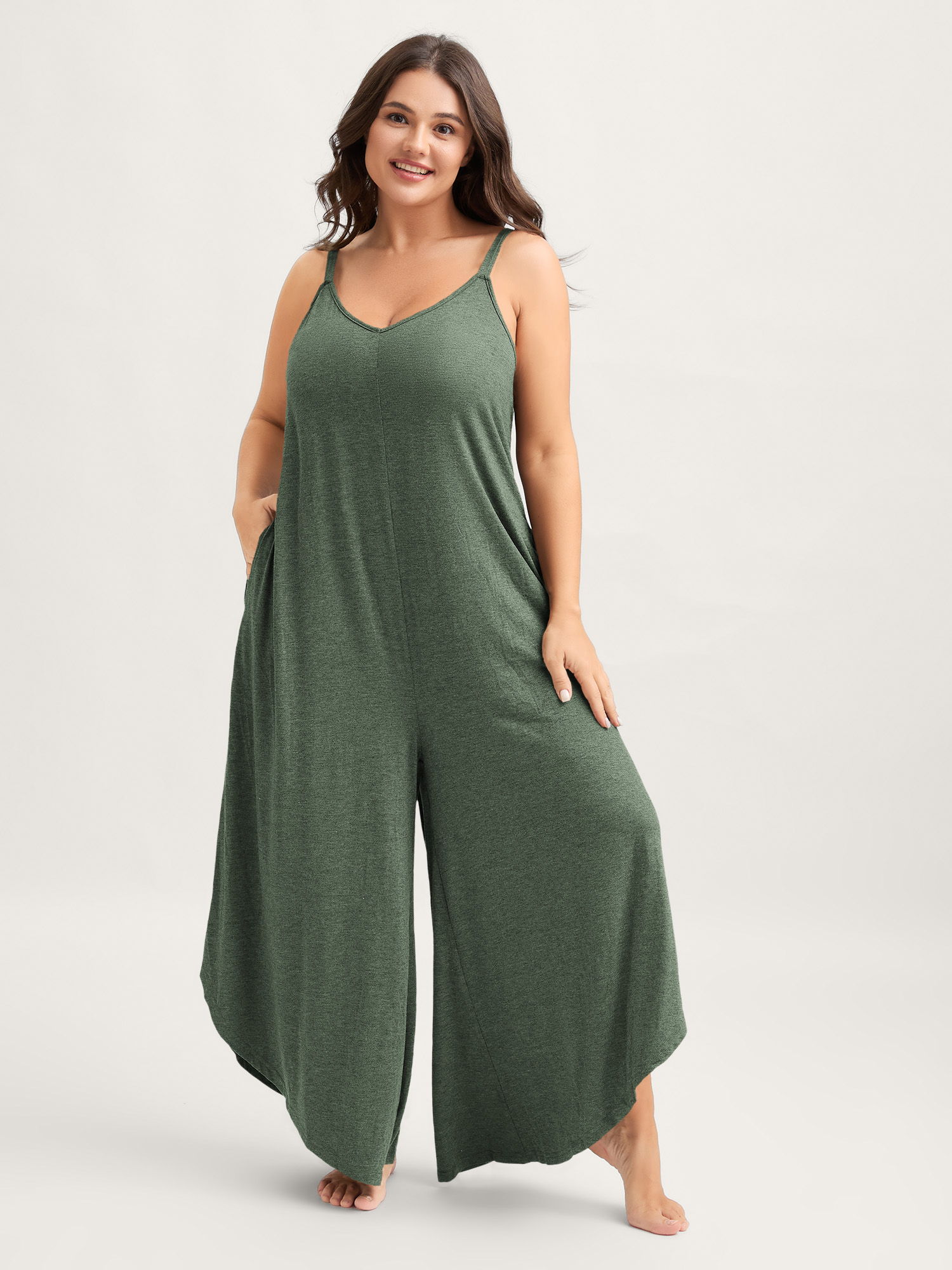 BloomChic Women's Plus Size Supersoft Wide-Leg Cami Lounge Jumpsuit Sage not graphics Longline 30/6X-image-48392001519786