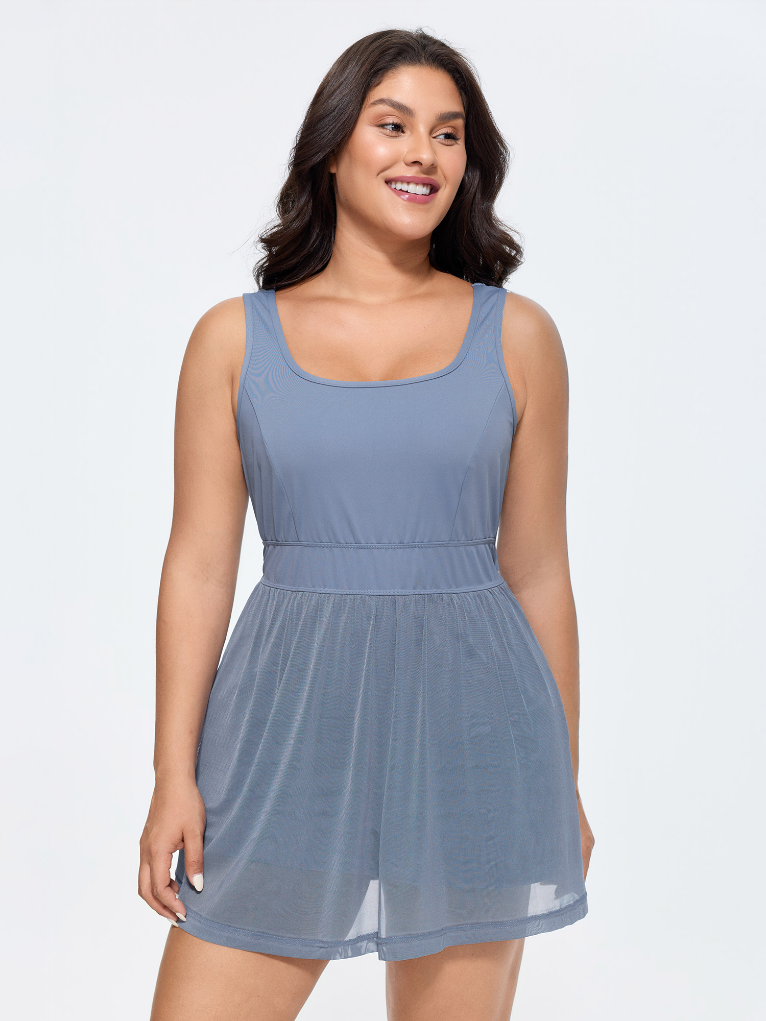 BloomChic Women's Plus Size Stretchy Sewn-In Shorts Mini Dress Stone Solid cropped Everyday-Casual Mesh Panel 22-24/3X
