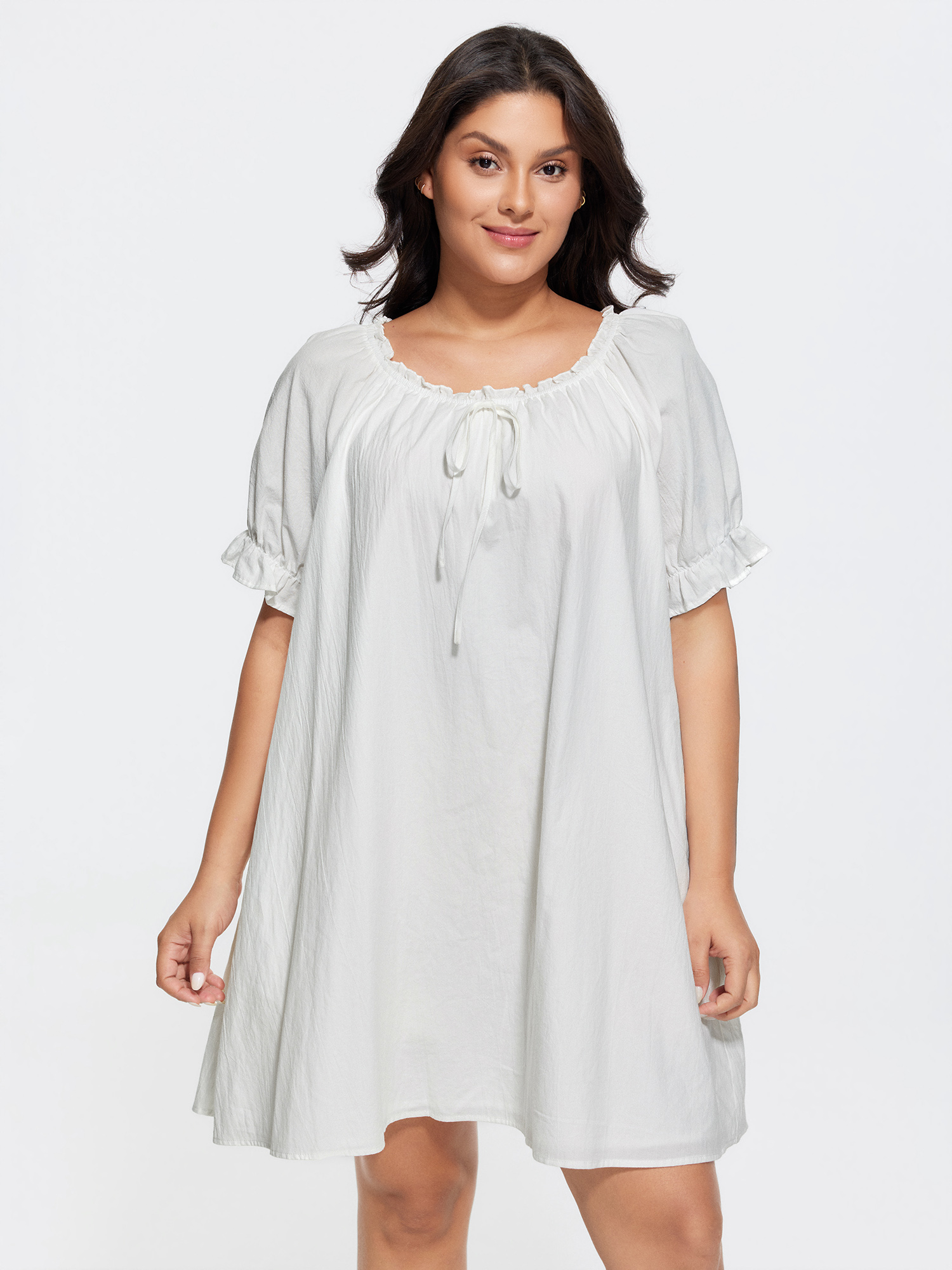 BloomChic Women's Plus Size Cotton Plain Stretchy Cuff Sleeve Lounge Dress Originalwhite not graphics Knee Length 22-24/3X-image-48384864583850