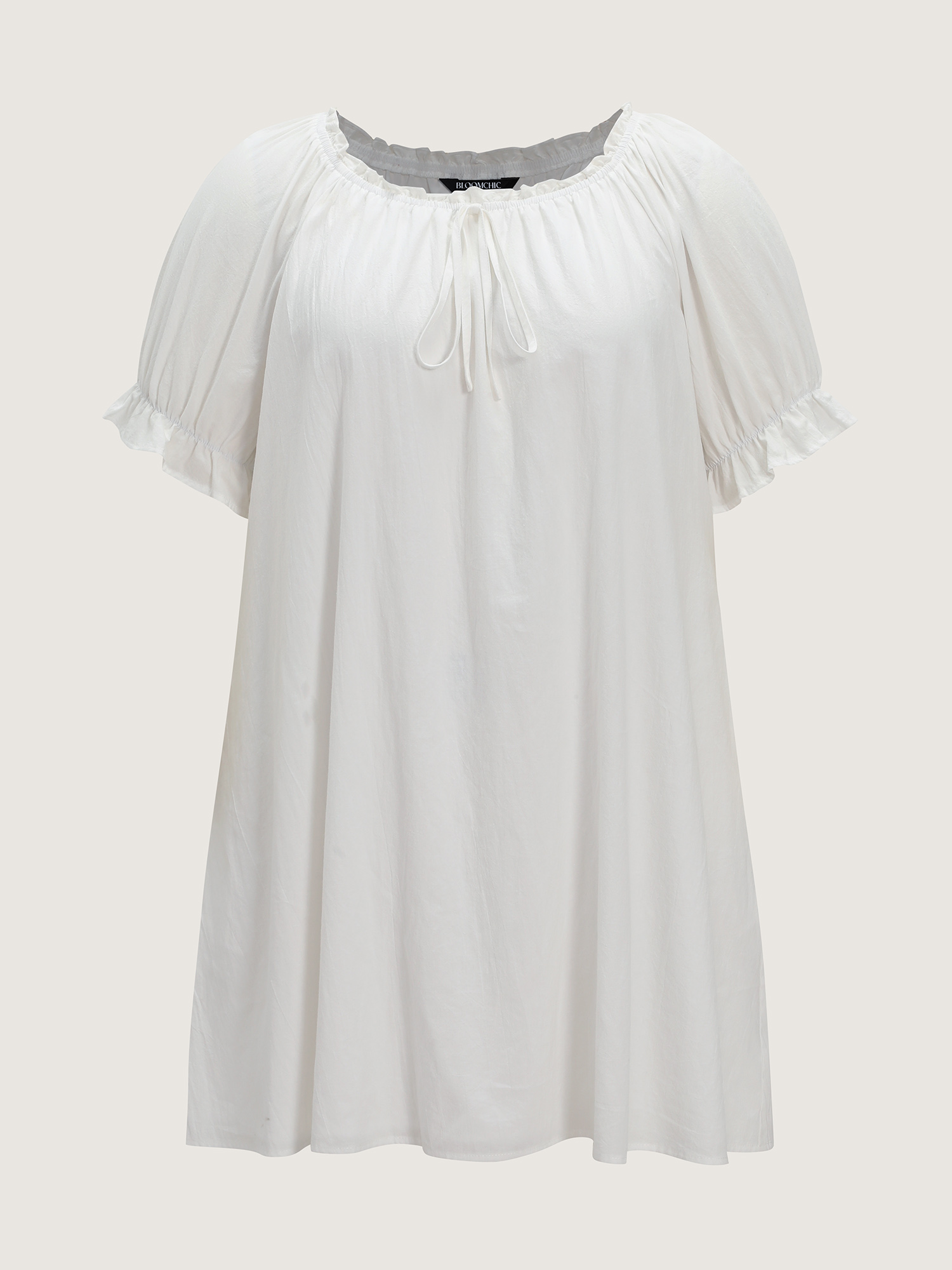Side view of BloomChic Women's Plus Size Cotton Plain Stretchy Cuff Sleeve Lounge Dress Originalwhite not graphics Knee Length 12/L