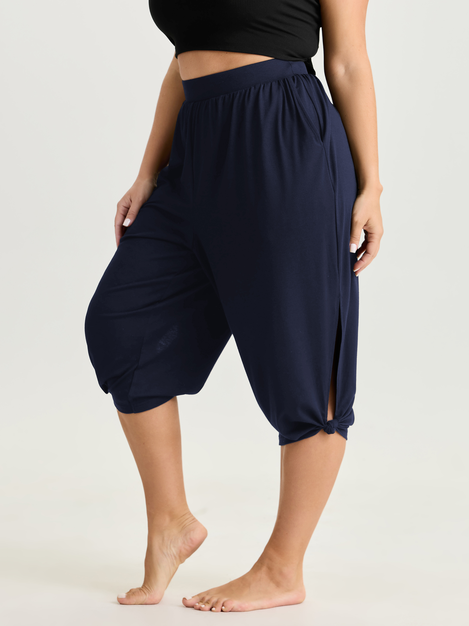 BloomChic Women's Plus Size Supersoft Stretchy Cuffed Cropped Lounge Bottoms Indigo Capri 18-20/2X-image-48411850342570