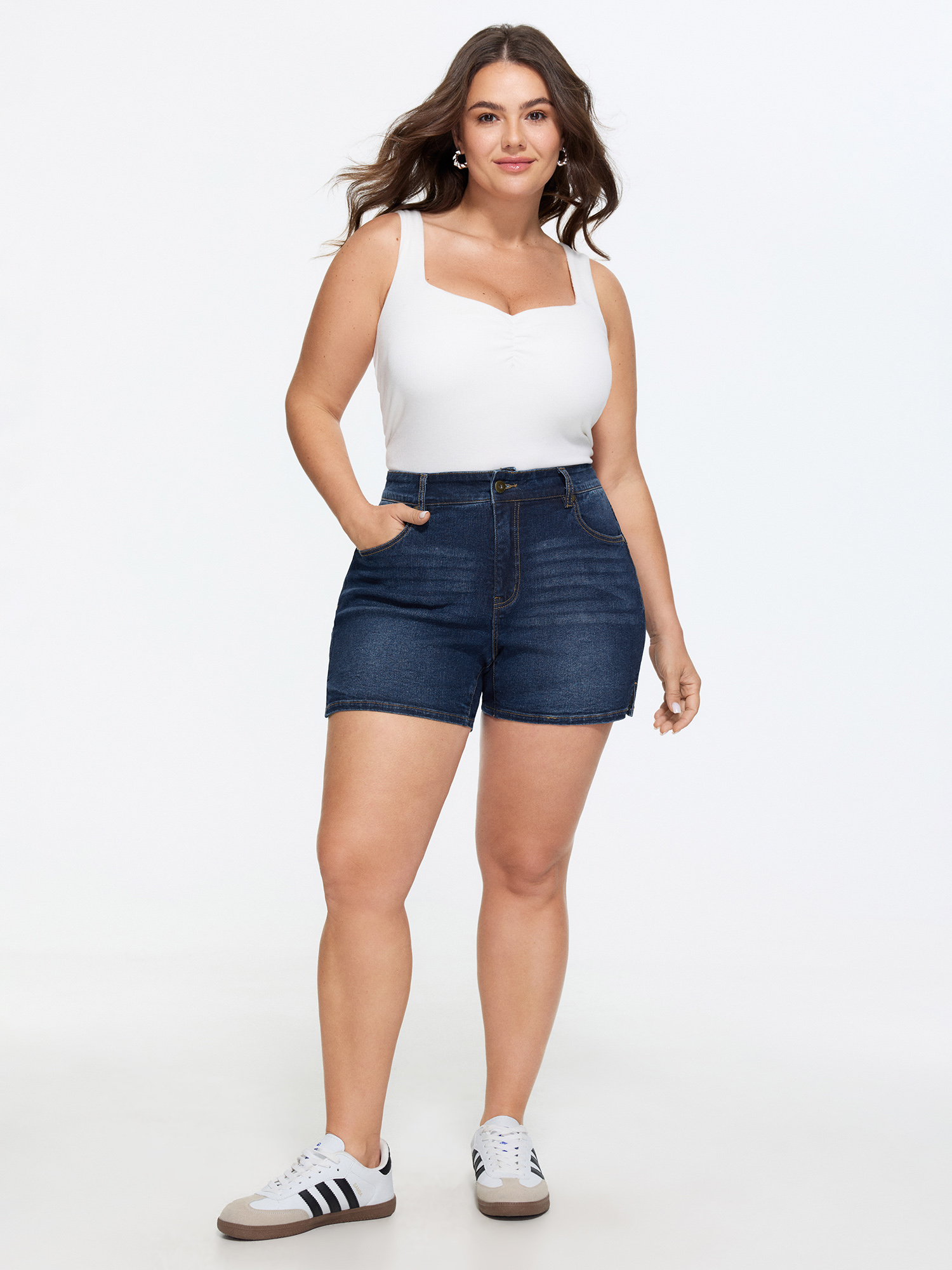 Bloomchic Stretchy Tight-fit High-rise Denim Shorts In Blue