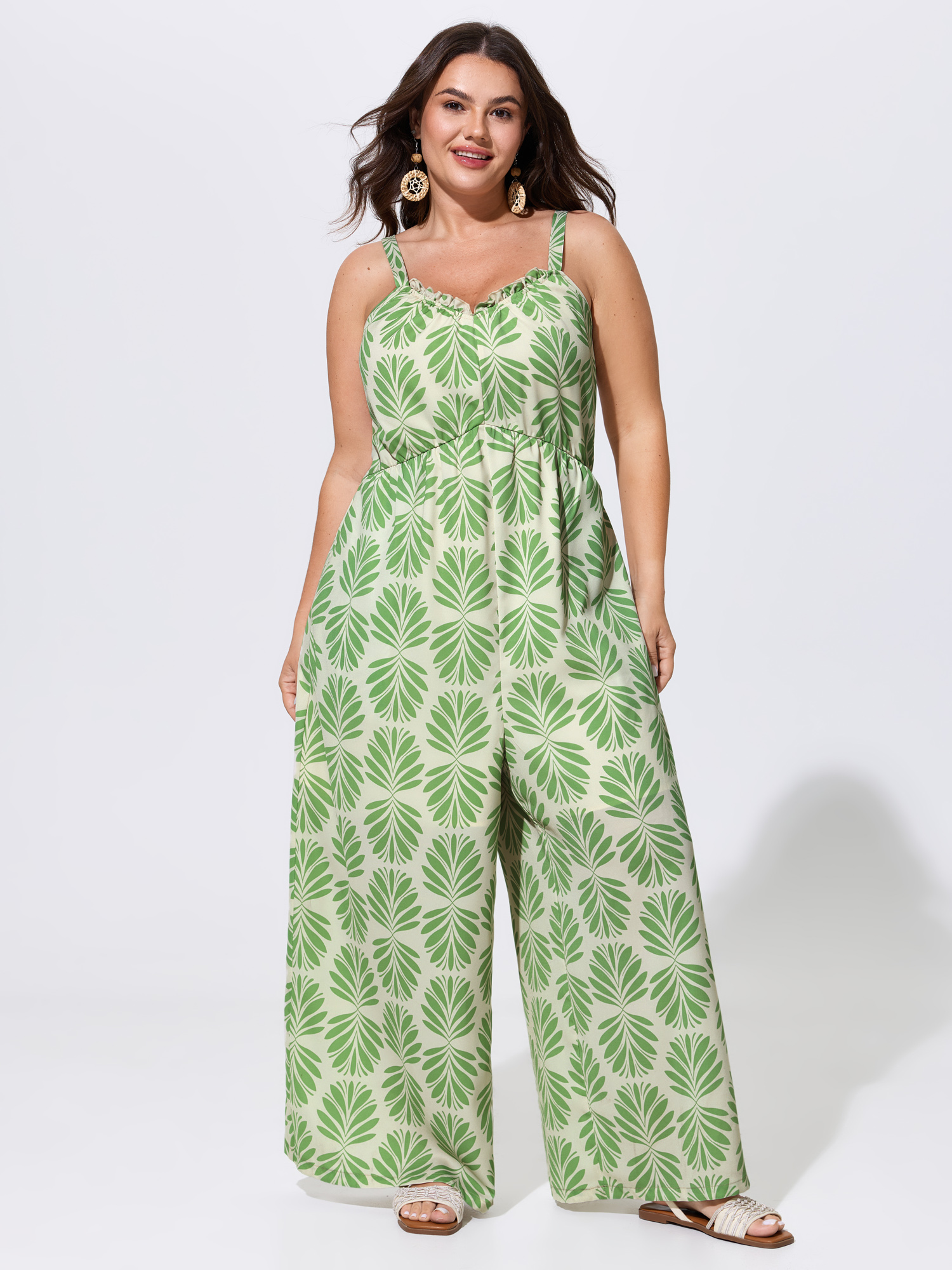 BloomChic Women's Plus Size Silhouette Floral Print Sweetheart Jumpsuit LightGreen Vacation 10/M-image-48434460360874