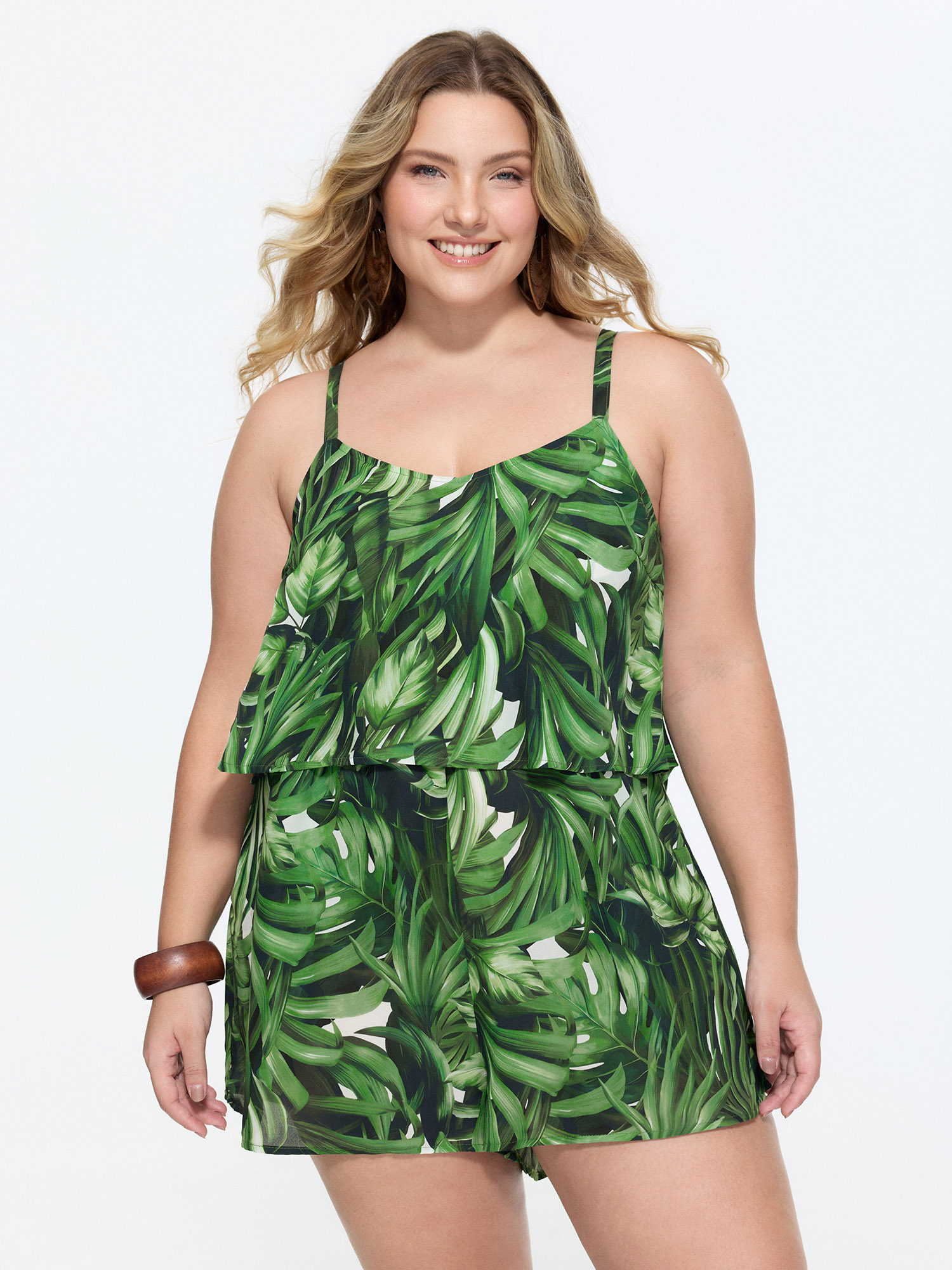 Bloomchic Tropical Print Wide-leg Breezy Romper