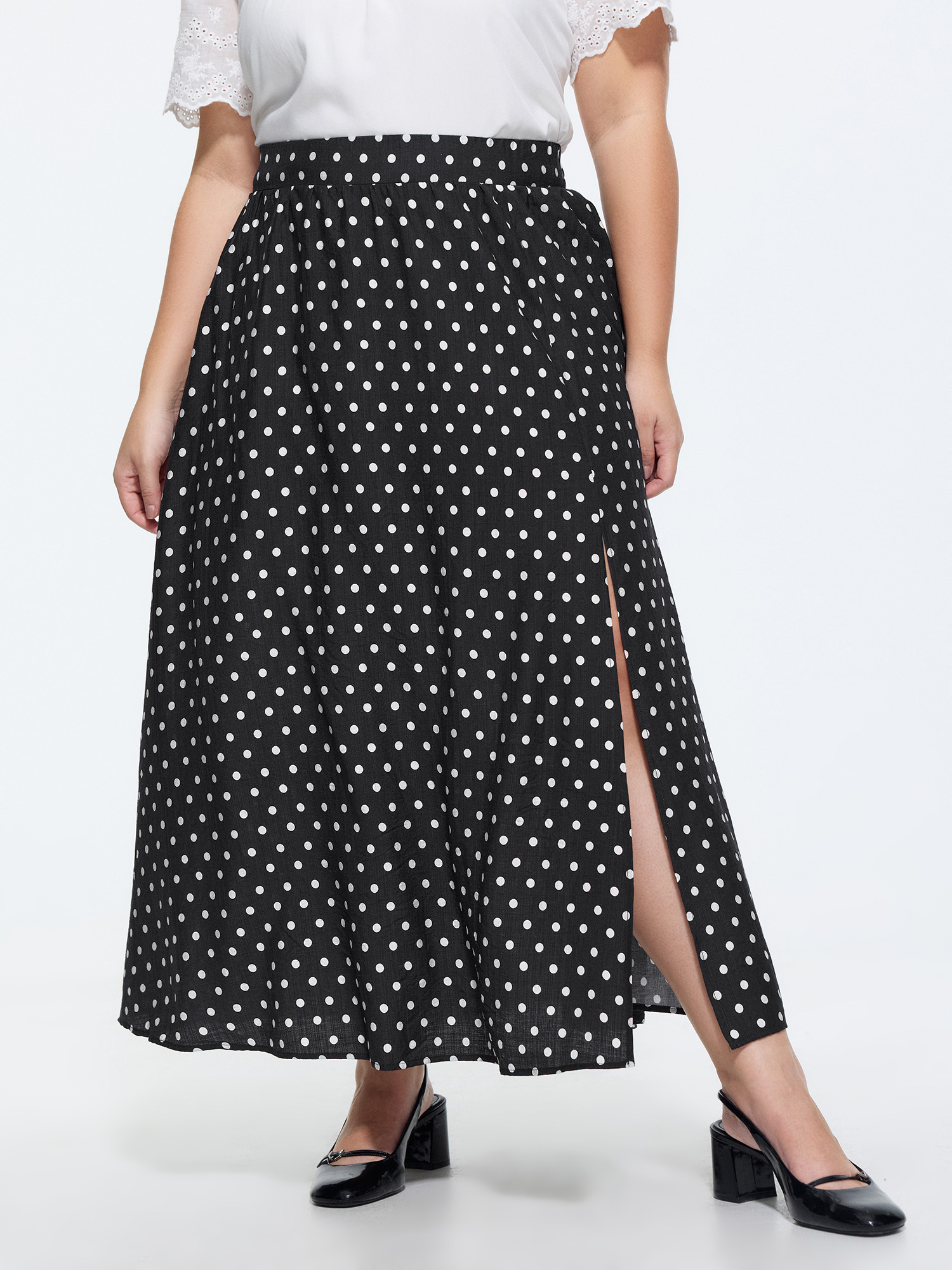 BloomChic Women's Plus Size Polka Dots Charm Maxi Skirt Black Non Flared Elegant 30/6X-image-48453174263978