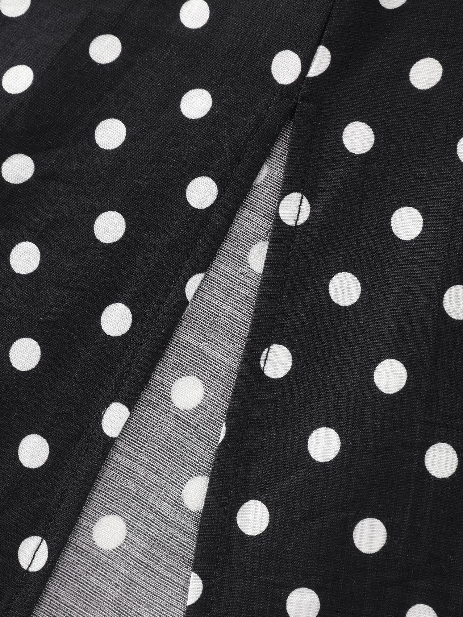 Side view of BloomChic Women's Plus Size Polka Dots Charm Maxi Skirt Black Non Flared Elegant 30/6X
