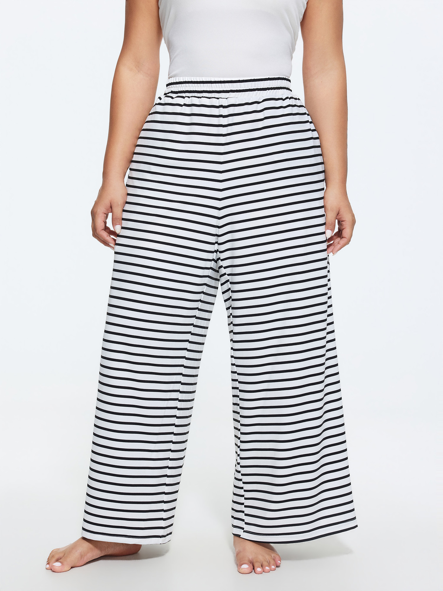 BloomChic Women's Plus Size Striped Print Ribbed Pockets Lounge Bottoms WhiteSmoke 28/5X-image-48506967490730