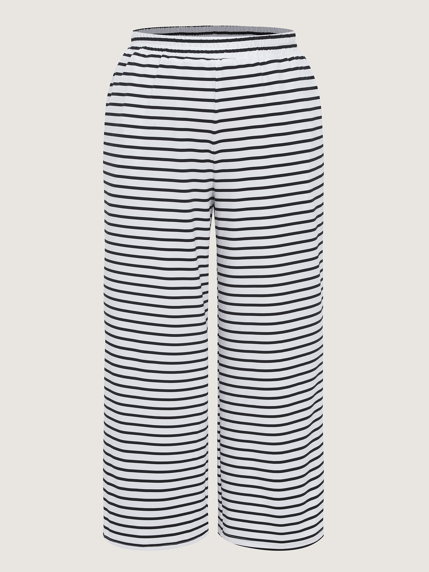 Side view of BloomChic Women's Plus Size Striped Print Ribbed Pockets Lounge Bottoms WhiteSmoke 26/4X