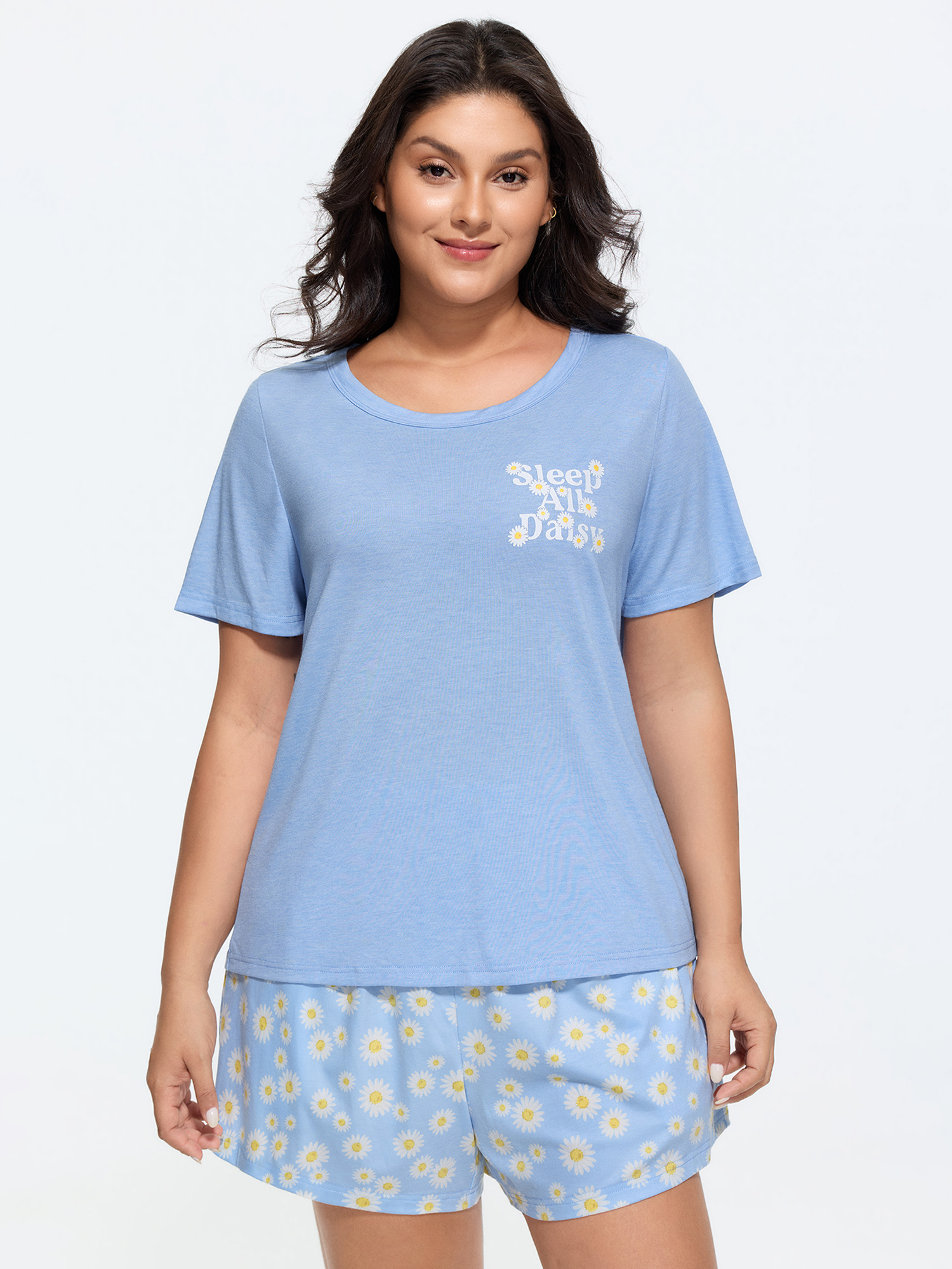 BloomChic Women's Plus Size Supersoft Floral Print Color Contrast Pajama Set LightBlue 28/5X-image-48453157519530