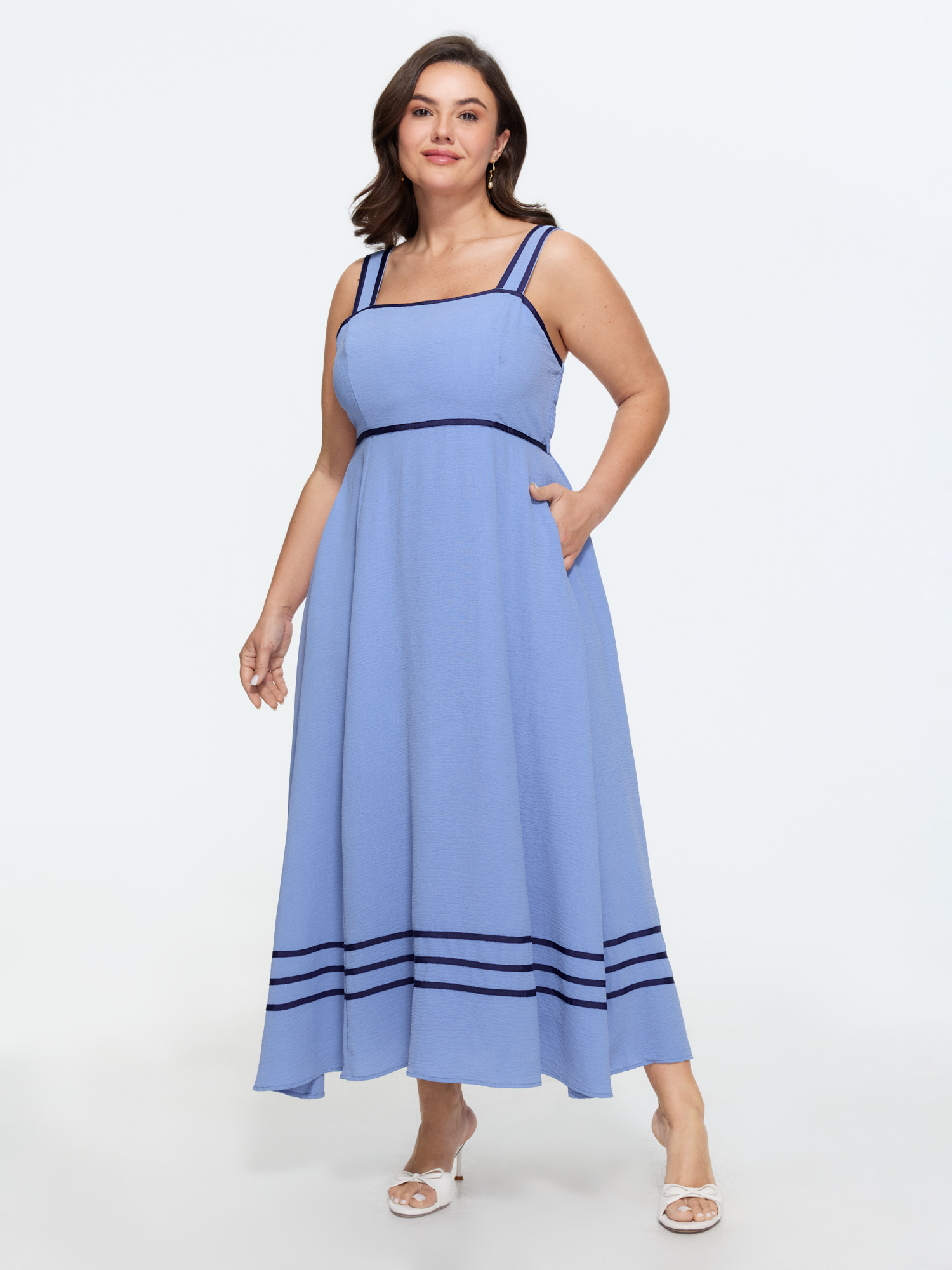 BloomChic Women's Plus Size Color Contrast Shirred Wide Straps Maxi Dress Bluepurple Stripes Maxi Everyday-Elegant Colorblock 12/L
