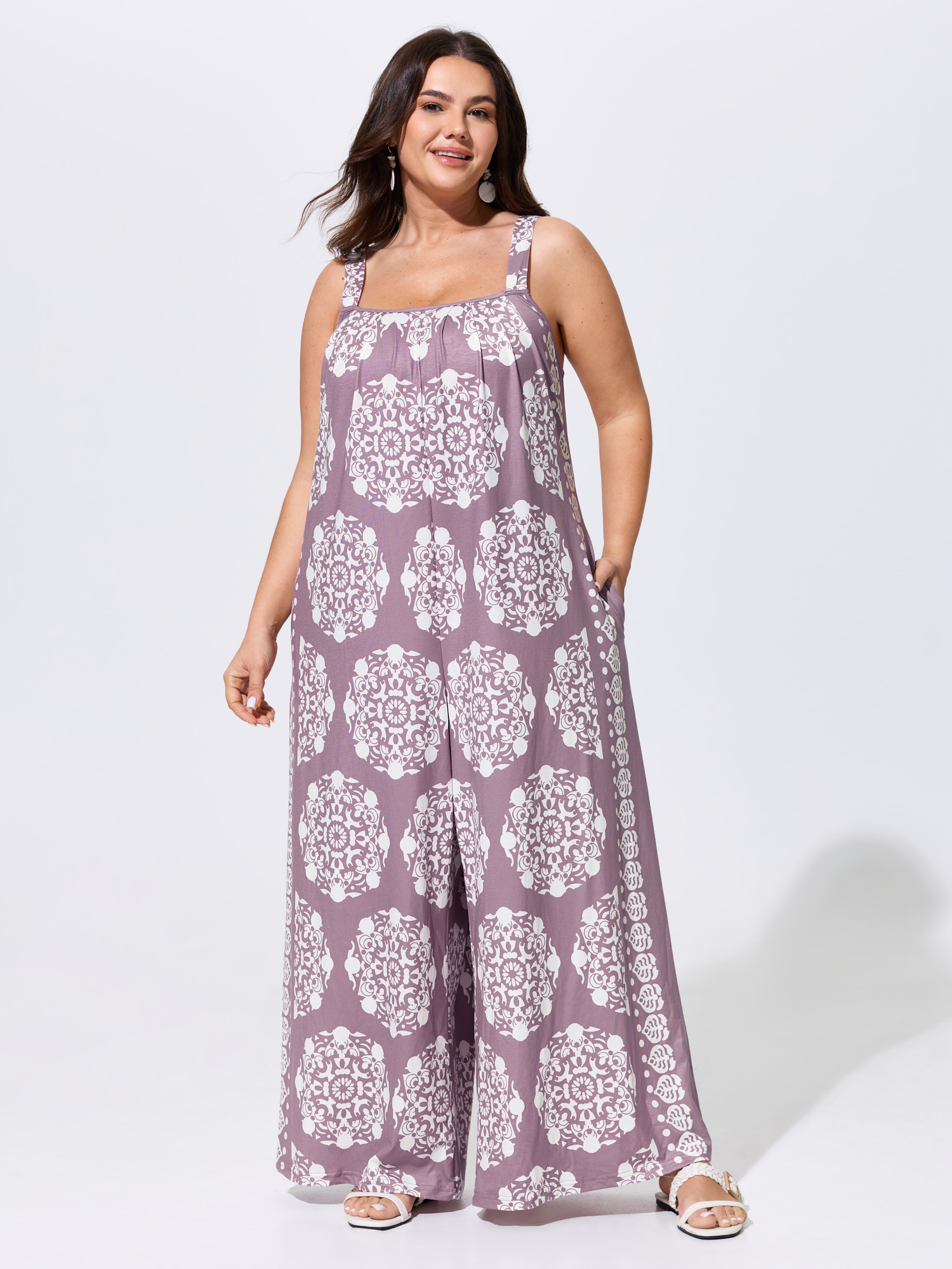 BloomChic Women's Plus Size Sunkissed Stretchy Adjustable Strap Jumpsuit Lavender Vacation 14-16/1X-image-48580880597162