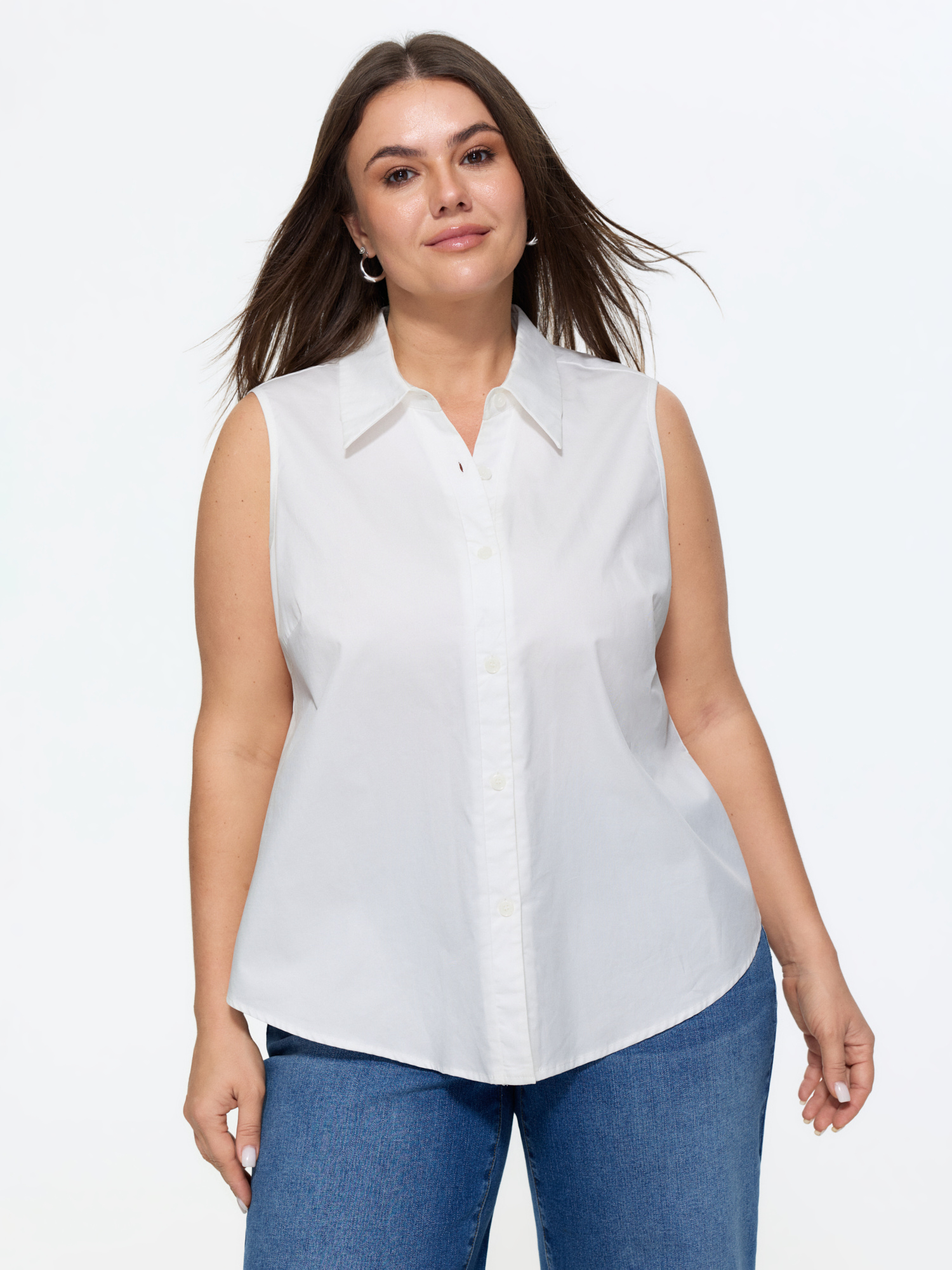 BloomChic Women's Plus Size Cotton Collared Sleeveless Fitted Tank Top Originalwhite Office Relaxed Fit Straight fit Collared Neck 10/M