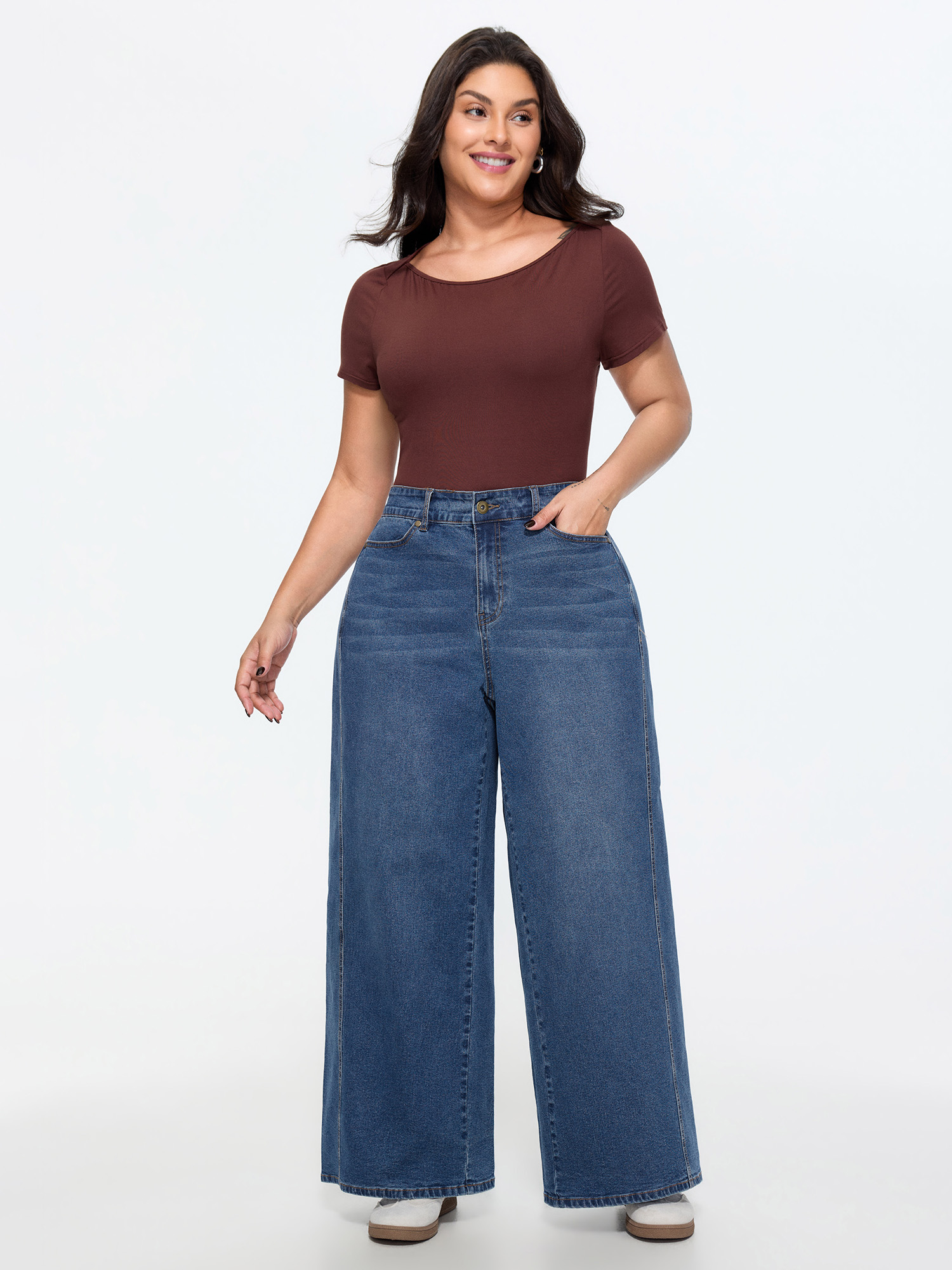 BloomChic Women's Plus Size Stretchy Mid-Rise Wide-Leg Jeans Bluevintage Lace-Up Wide leg 28/5X