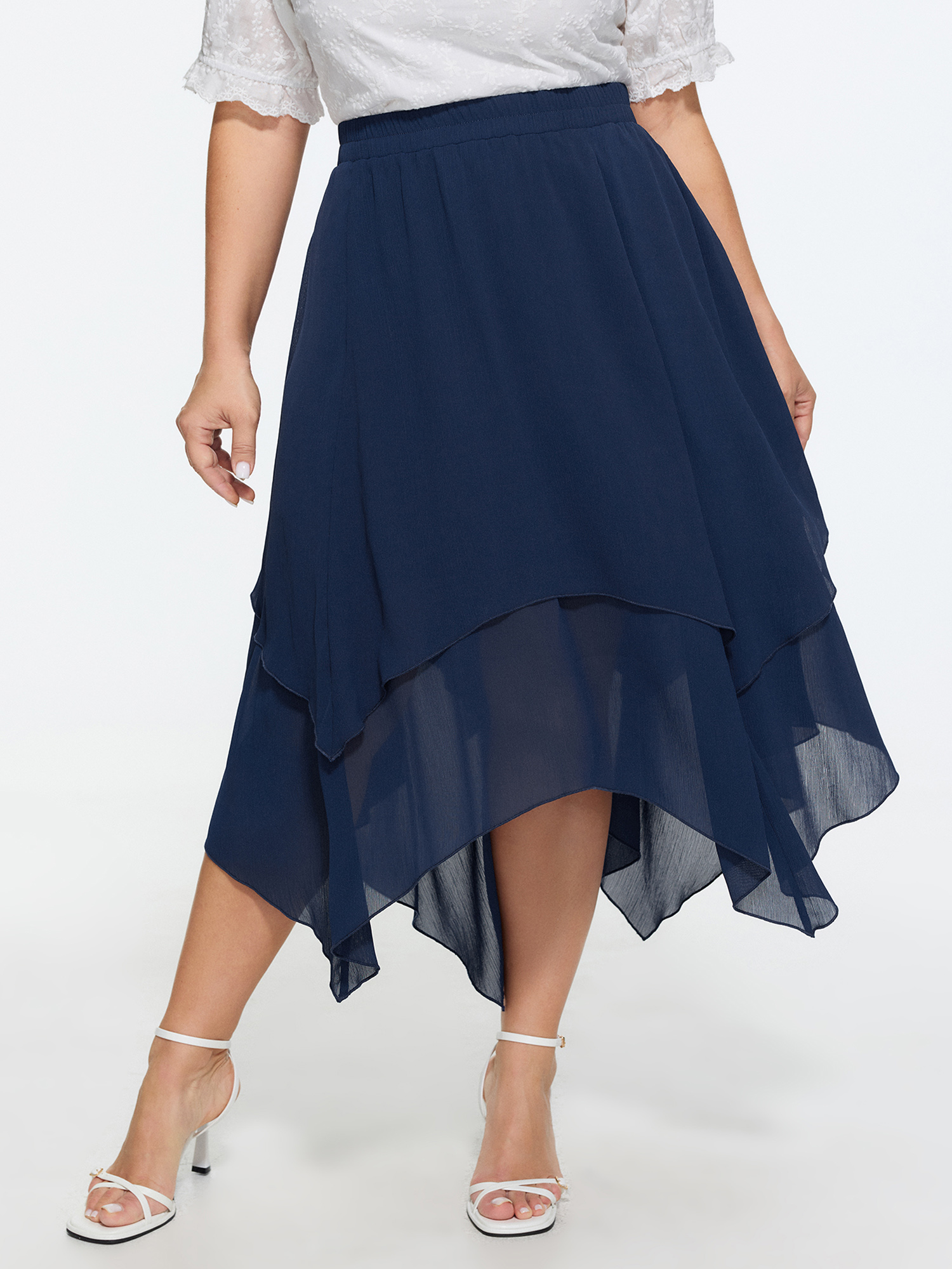 BloomChic Women's Plus Size Stretchy Sheer Layered Flowy Maxi Skirt DarkBlue Tiered Non Elegant 18-20/2X-image-48580992630954