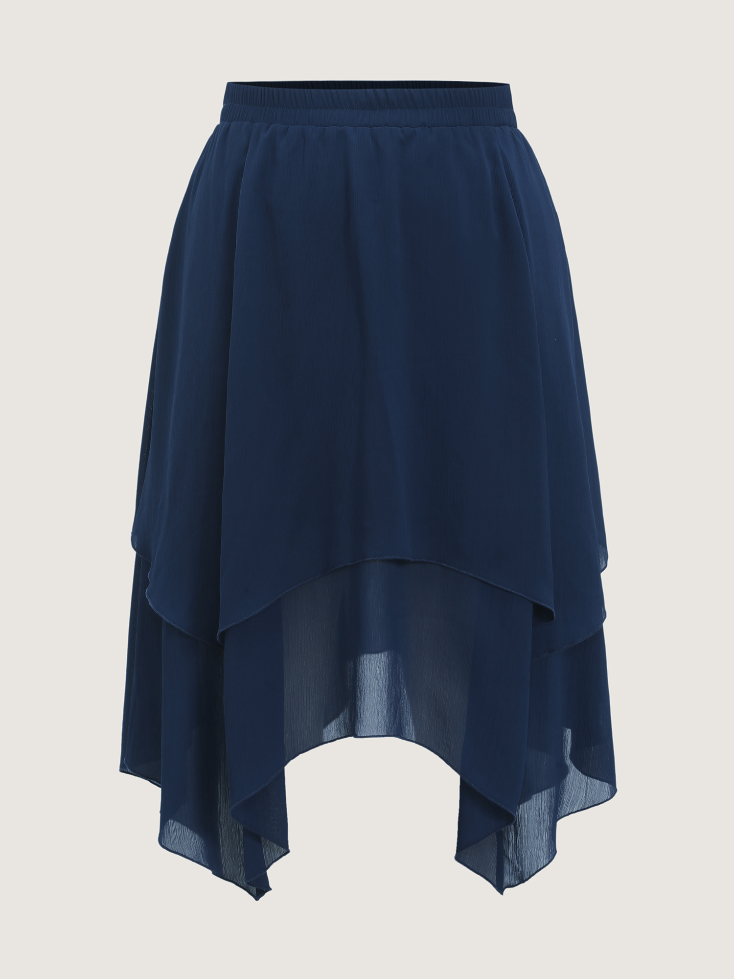 Side view of BloomChic Women's Plus Size Stretchy Sheer Layered Flowy Maxi Skirt DarkBlue Tiered Non Elegant 28/5X
