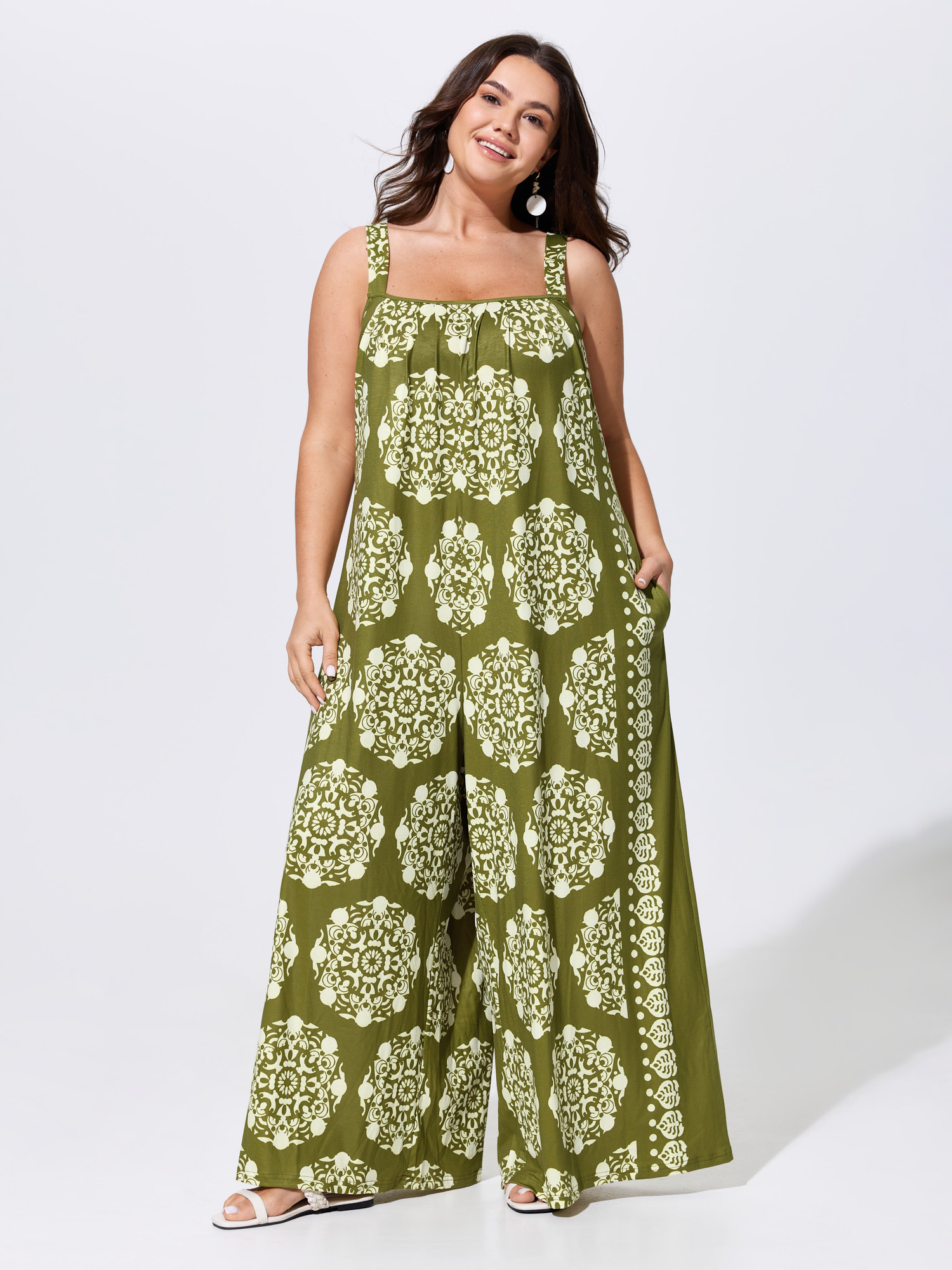 BloomChic Women's Plus Size Sunkissed Stretchy Adjustable Strap Jumpsuit Olive Vacation 10/M-image-48585347563690