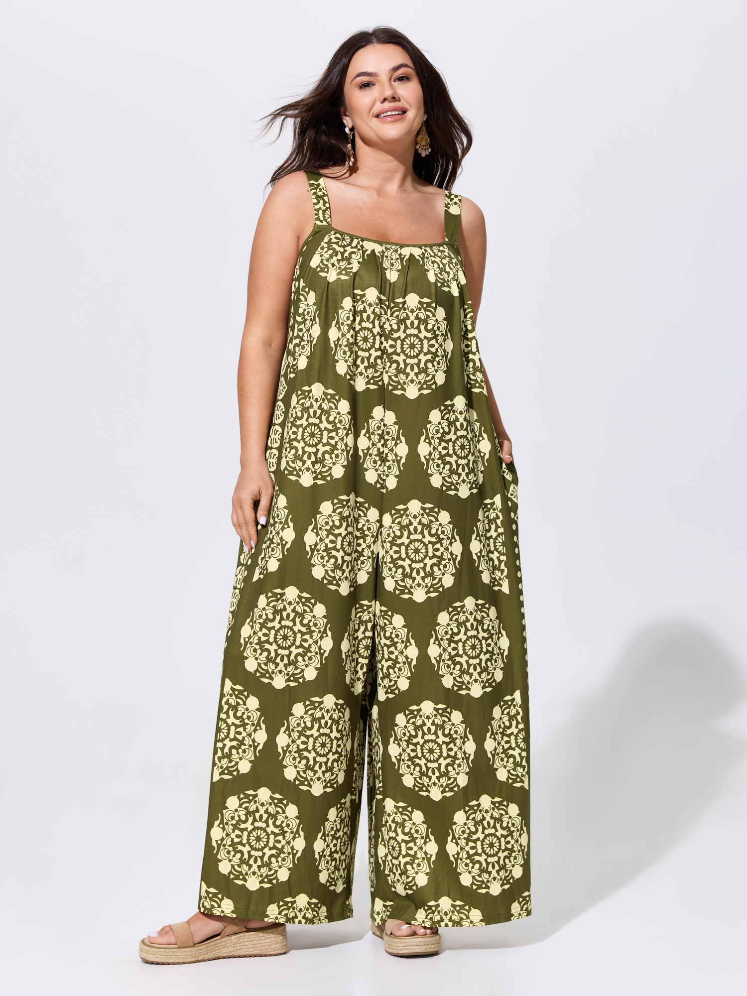 BloomChic Women's Plus Size Sunkissed Stretchy Adjustable Strap Jumpsuit ArmyGreen Vacation 30/6X-image-48585348350122
