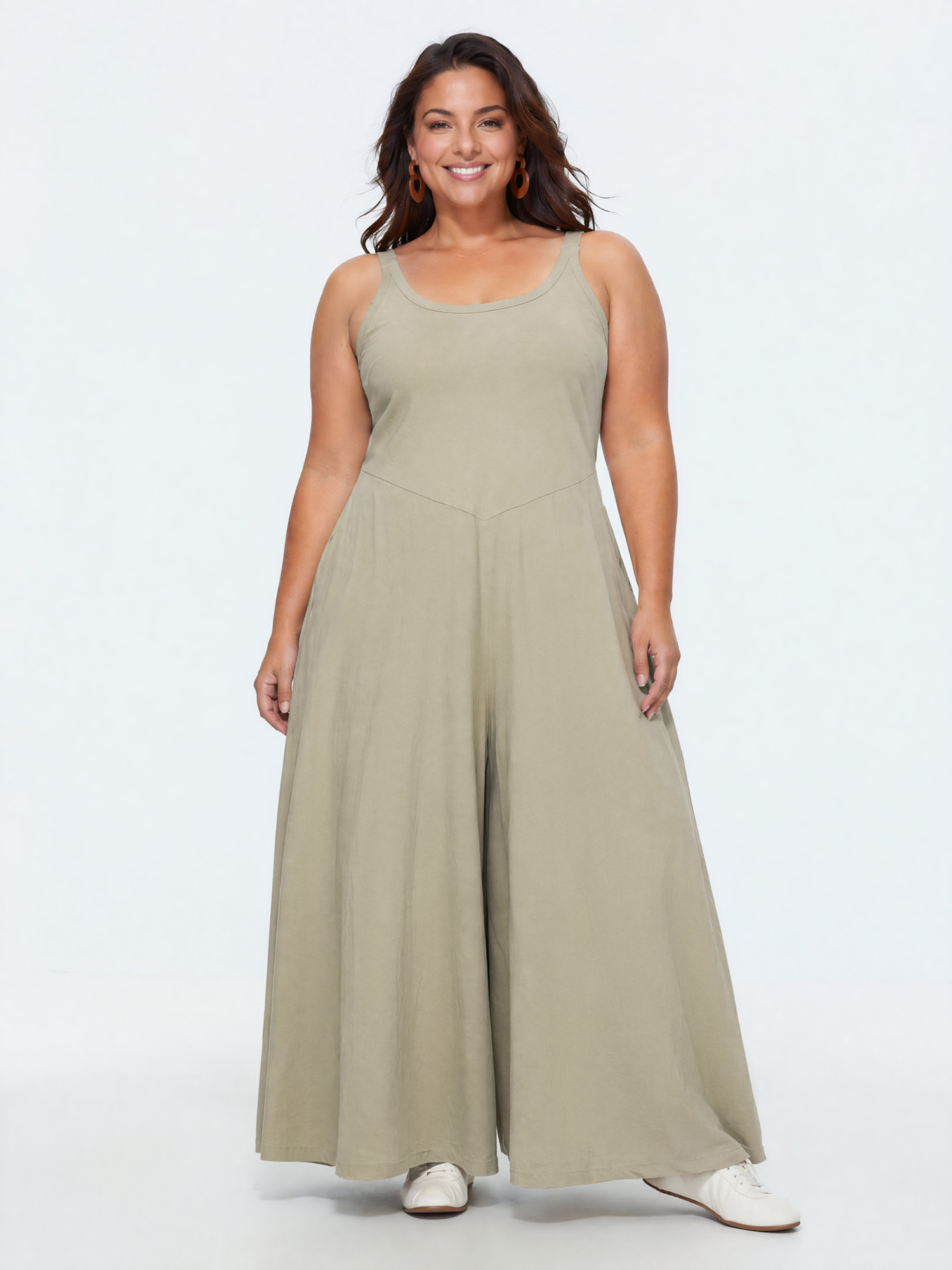 BloomChic Women's Plus Size Cotton Sleeveless Wide-Leg Jumpsuit Champagne Casual 28/5X-image-48506955890858