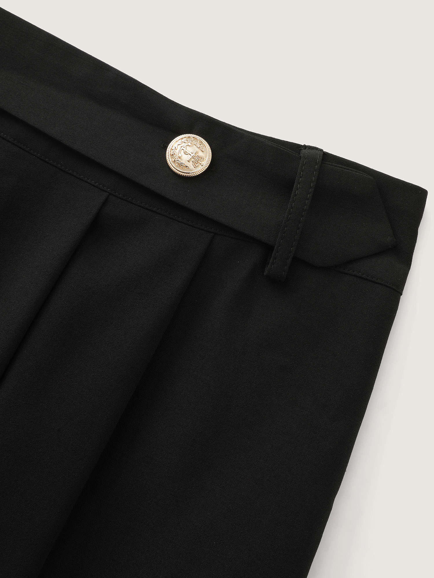 Side view of BloomChic Women's Plus Size Waist Beaded Pleated Flowy Maxi Skirt Black Wide Waistband Flared Office 14-16/1X