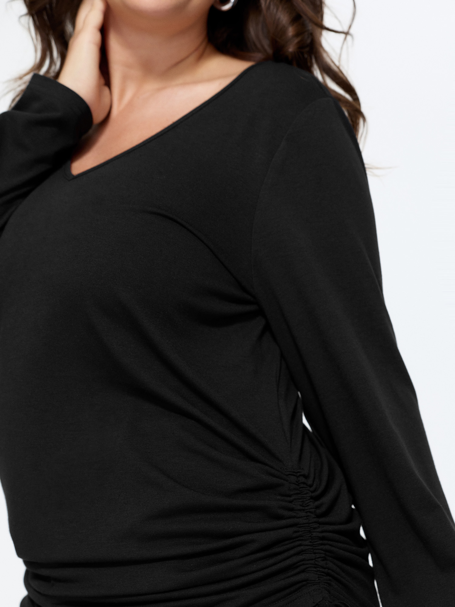 Bloomchic Supersoft Stretchy Adjustable Drawstring Side Jersey Top In Black