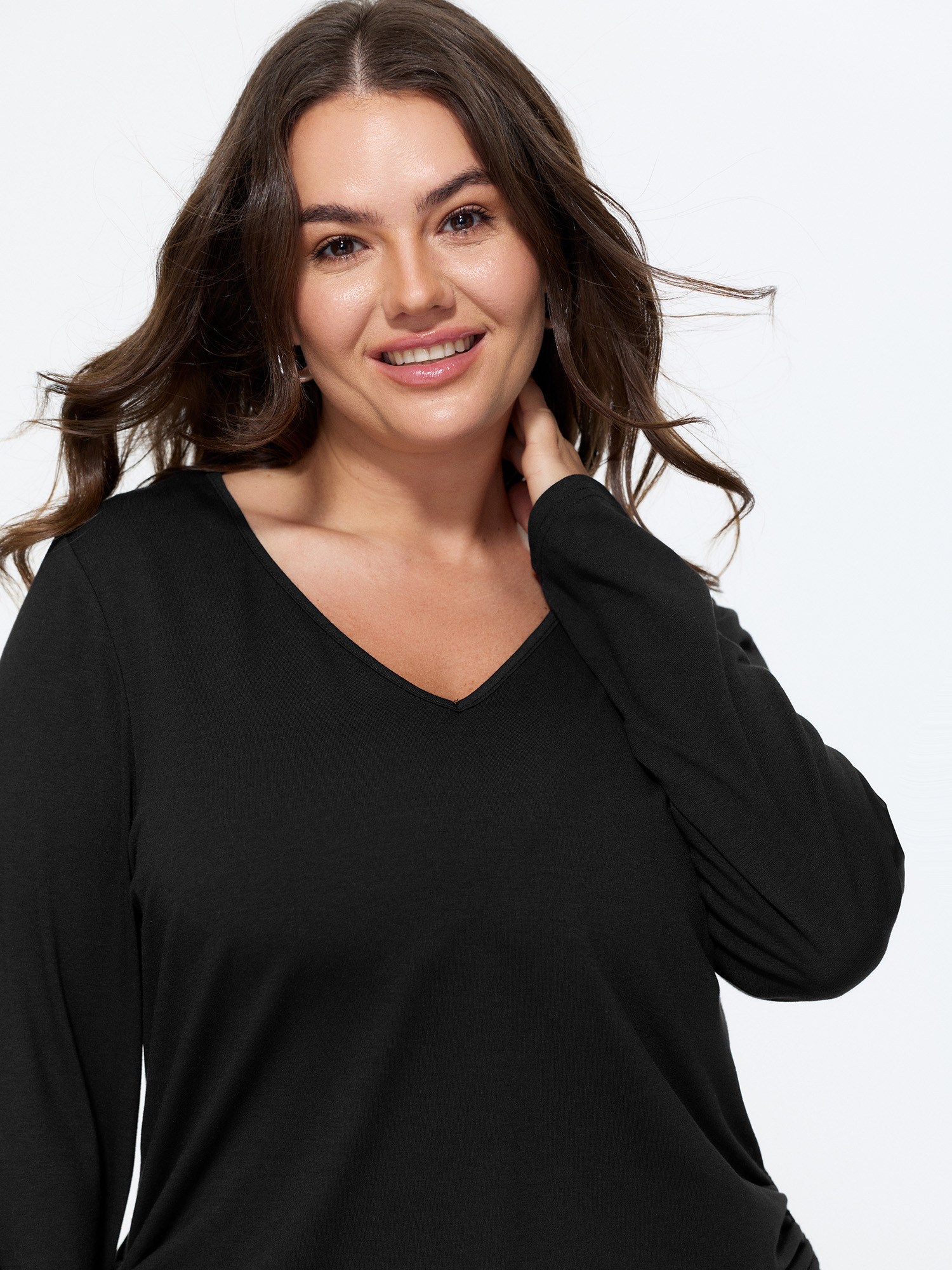 Bloomchic Supersoft Stretchy Adjustable Drawstring Side Jersey Top In Black