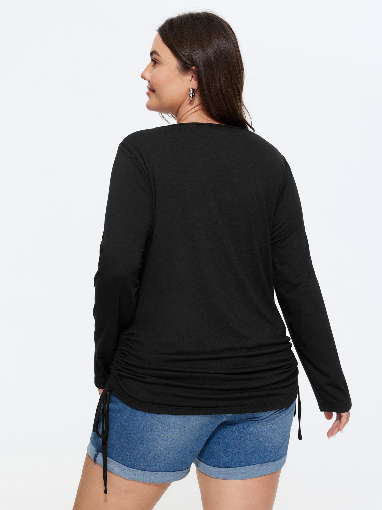 Bloomchic Supersoft Stretchy Adjustable Drawstring Side Jersey Top In Black