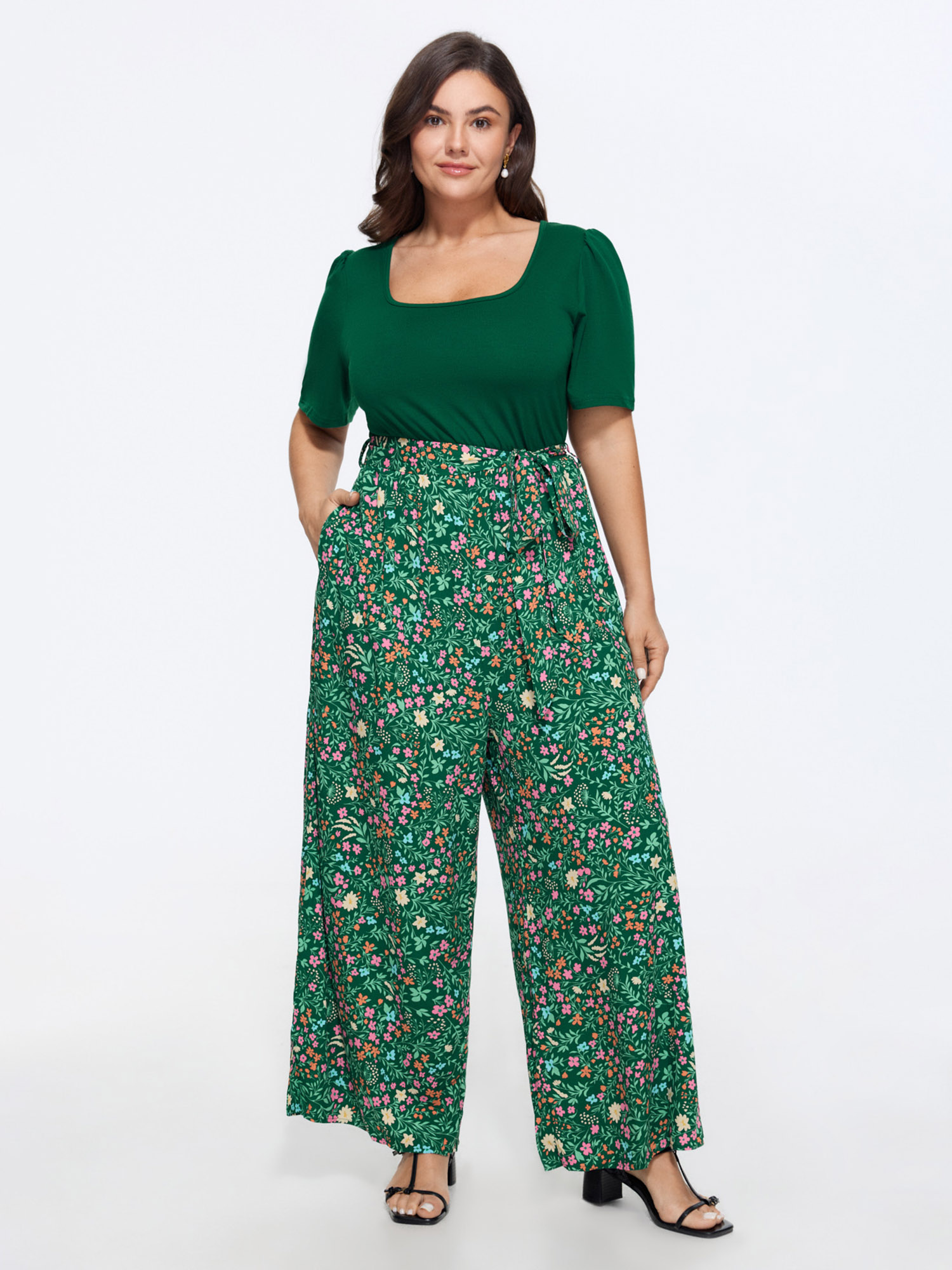 BloomChic Women's Plus Size Color Contrast Belted Panel Pockets Jumpsuit Truegreen Elegant Skinny 28/5X-image-48779355553962