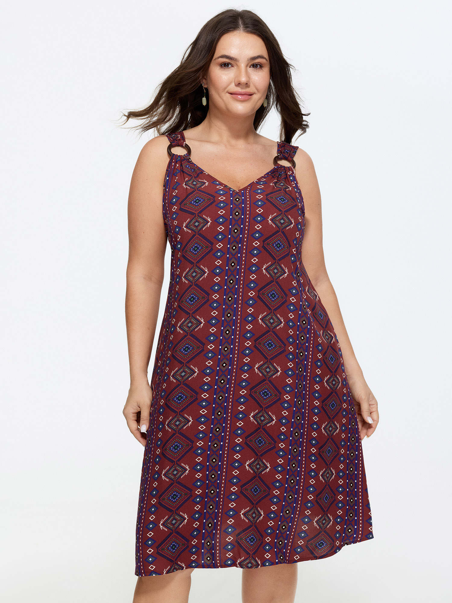 Bloomchic Boho Print O-ring Detail Strap Sleeveless Mini Dress In Deepred