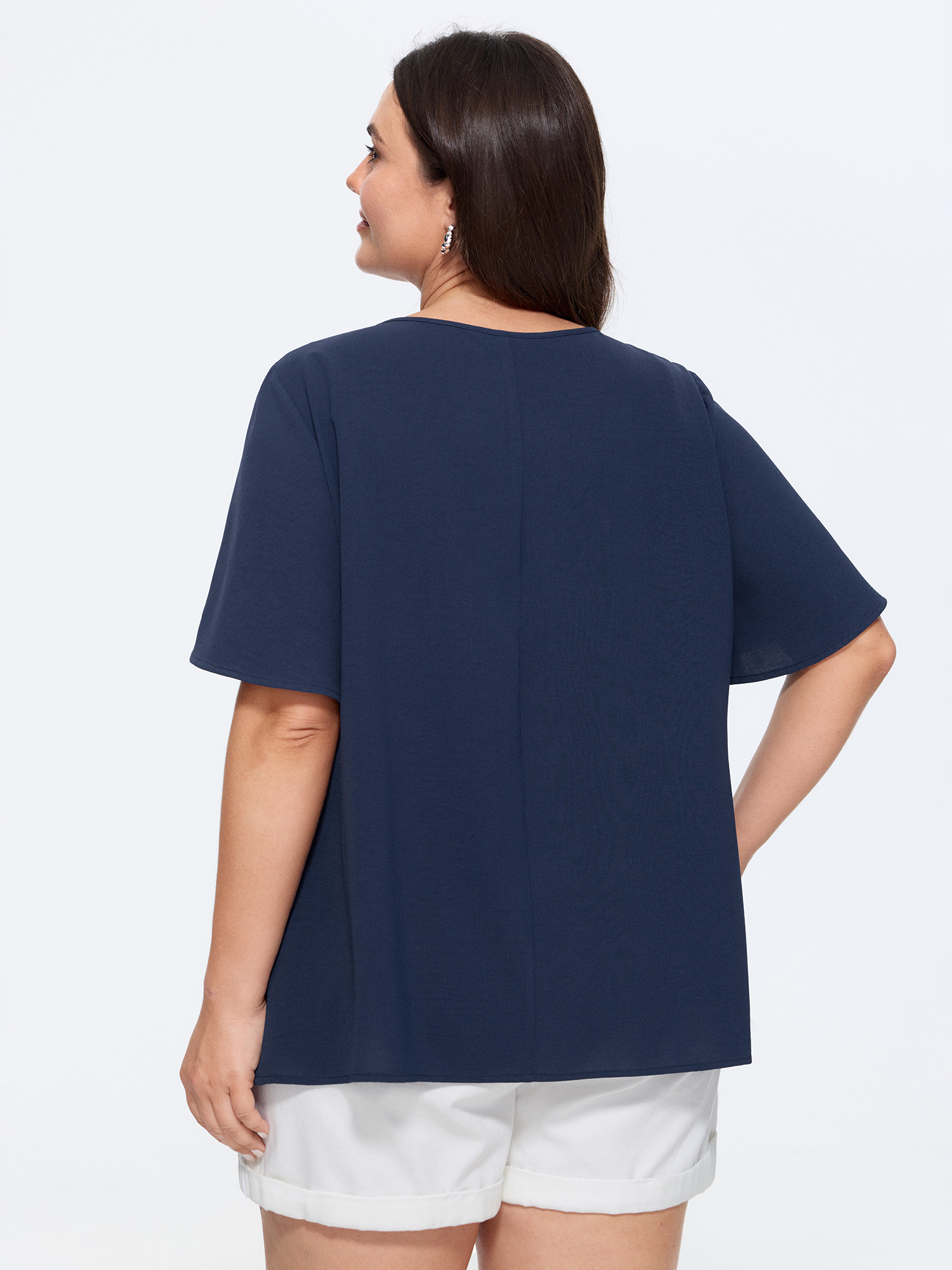 Bloomchic Pleated Front Flowy Plain Top In Darkblue