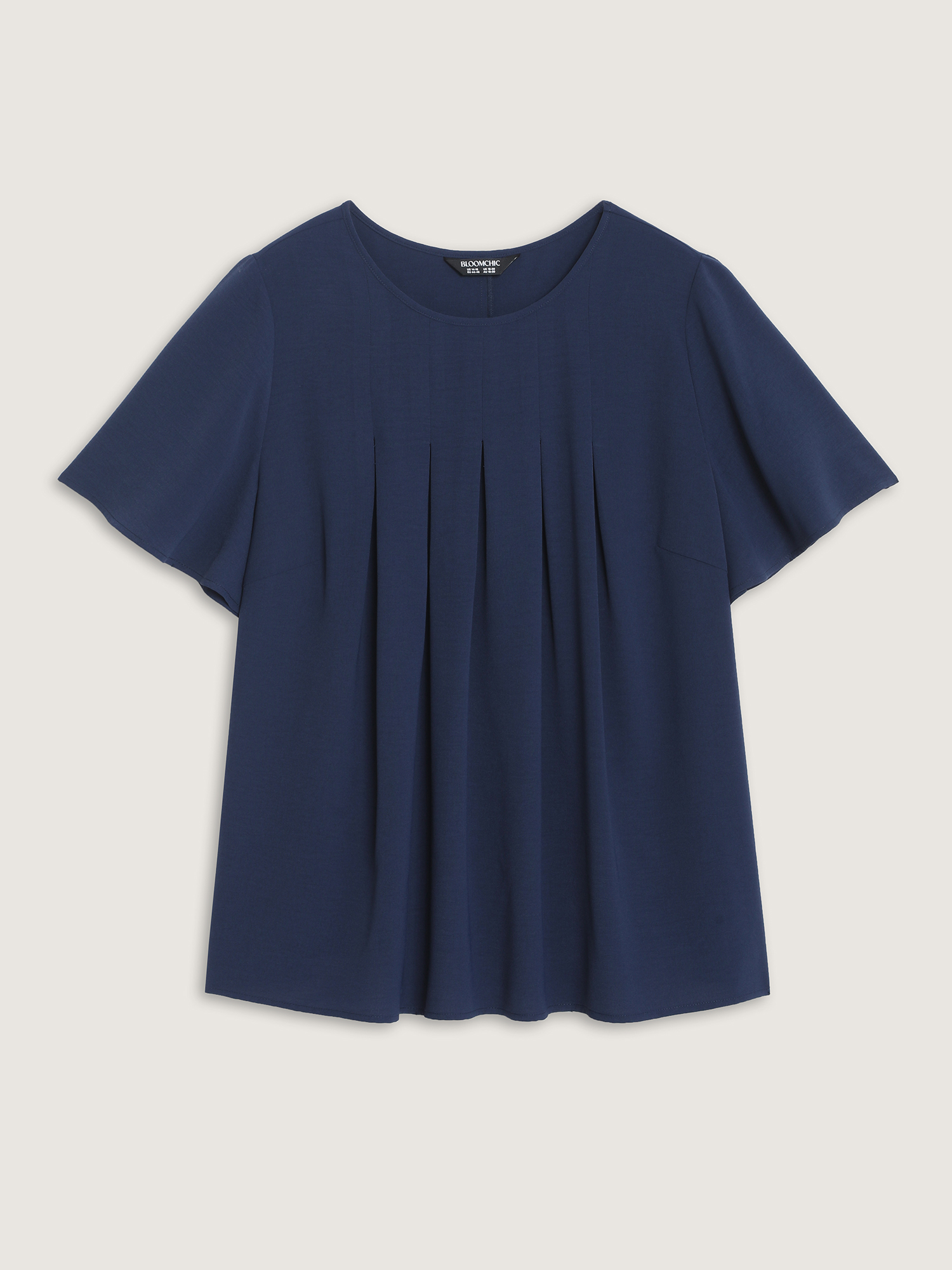 Bloomchic Pleated Front Flowy Plain Top In Darkblue