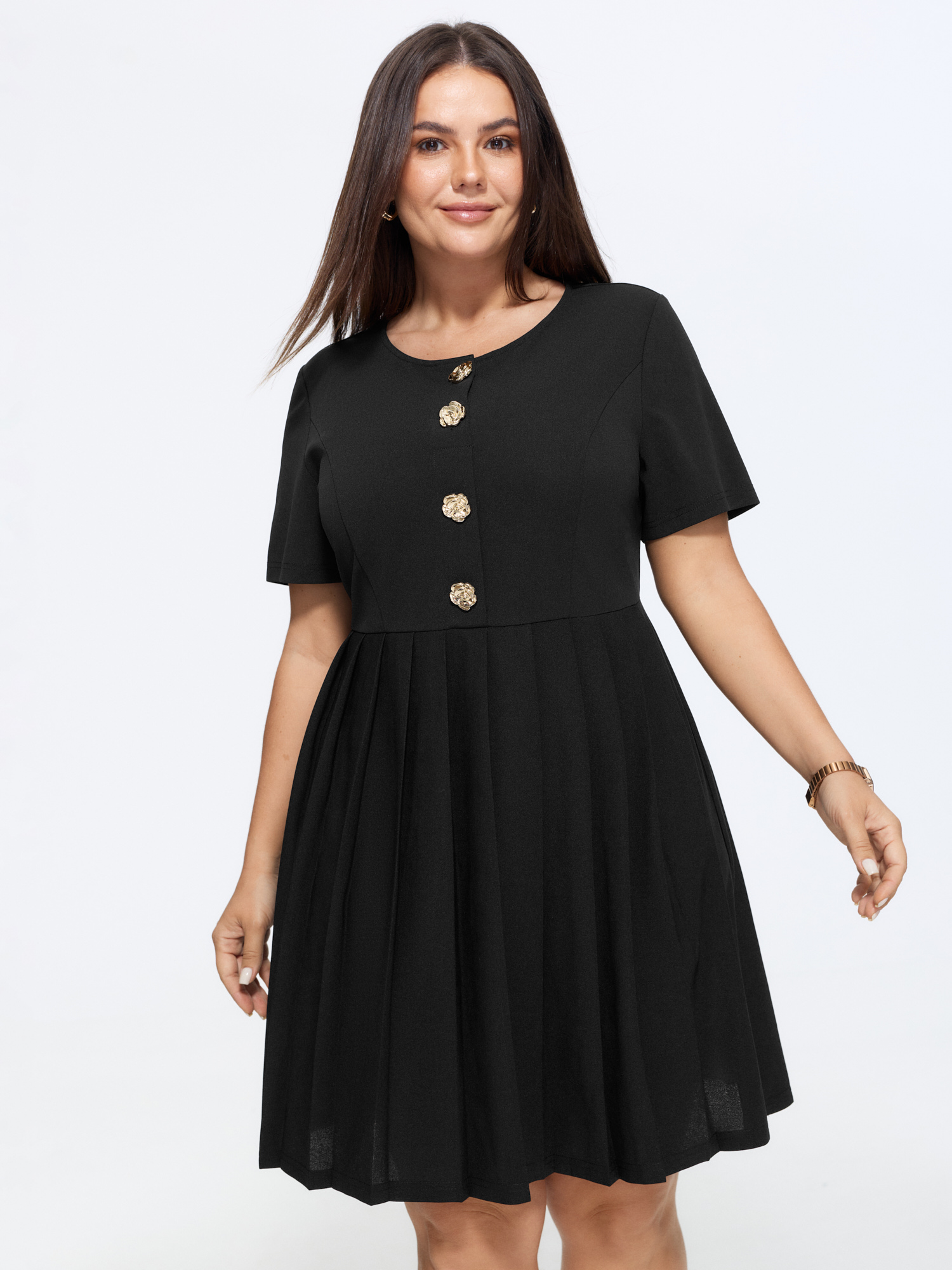 Bloomchic Gold Tone Button Front Slim-fit Mini Dress In Black
