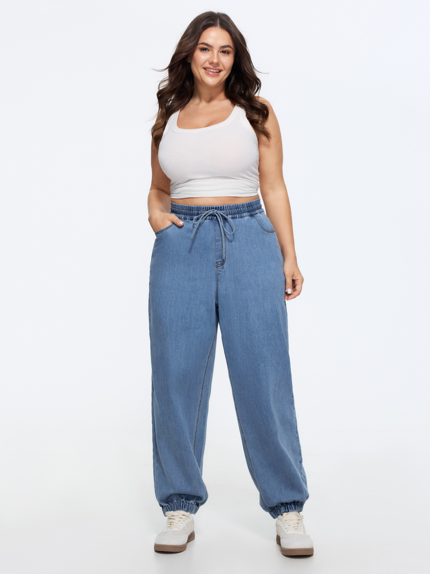 Bloomchic Pull-on Stretchy Cuffed Hem Jeans In Acidwashdenim