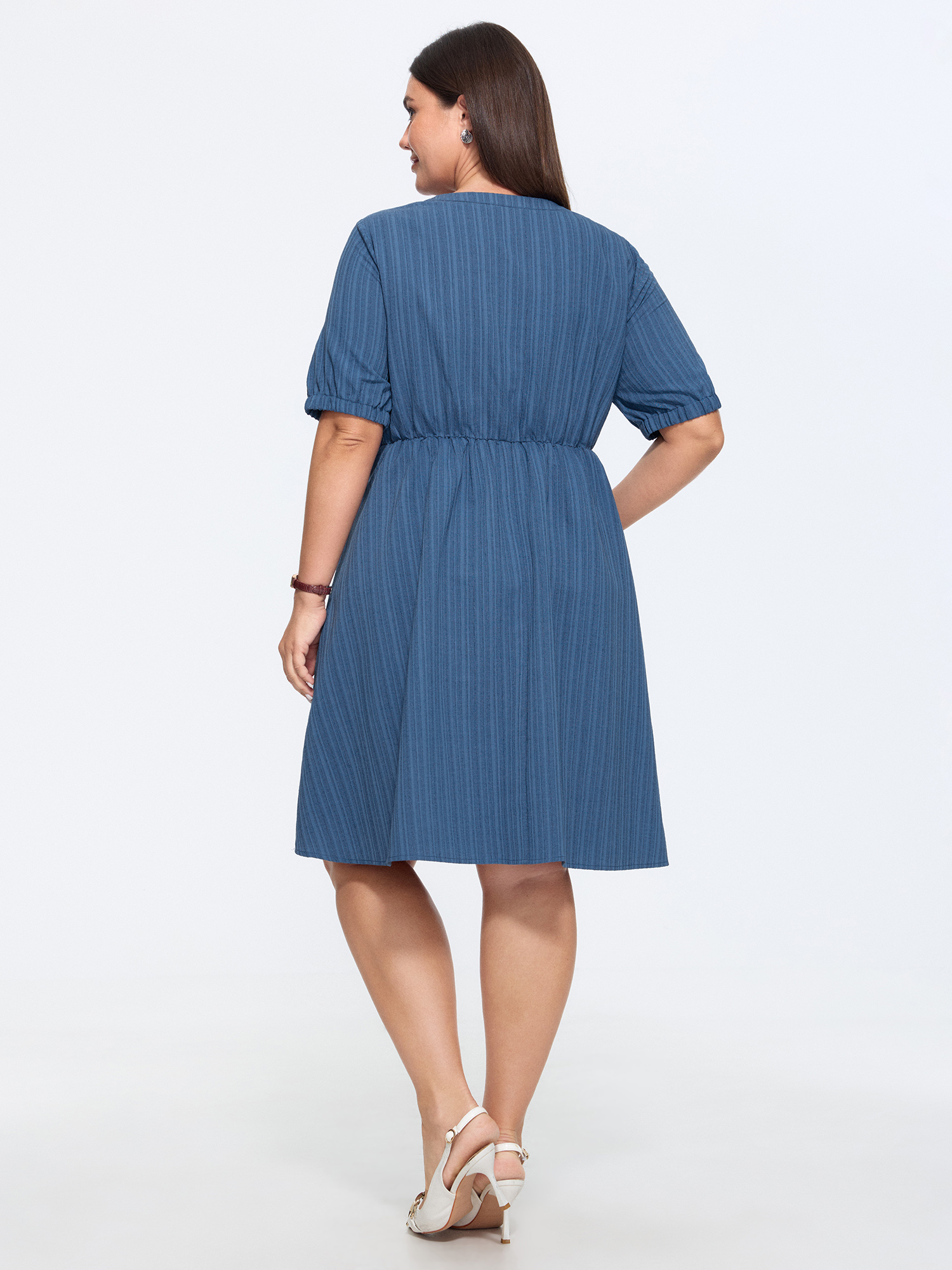 Bloomchic Knotted Front Textured Button Mini Dress In Mediumblue