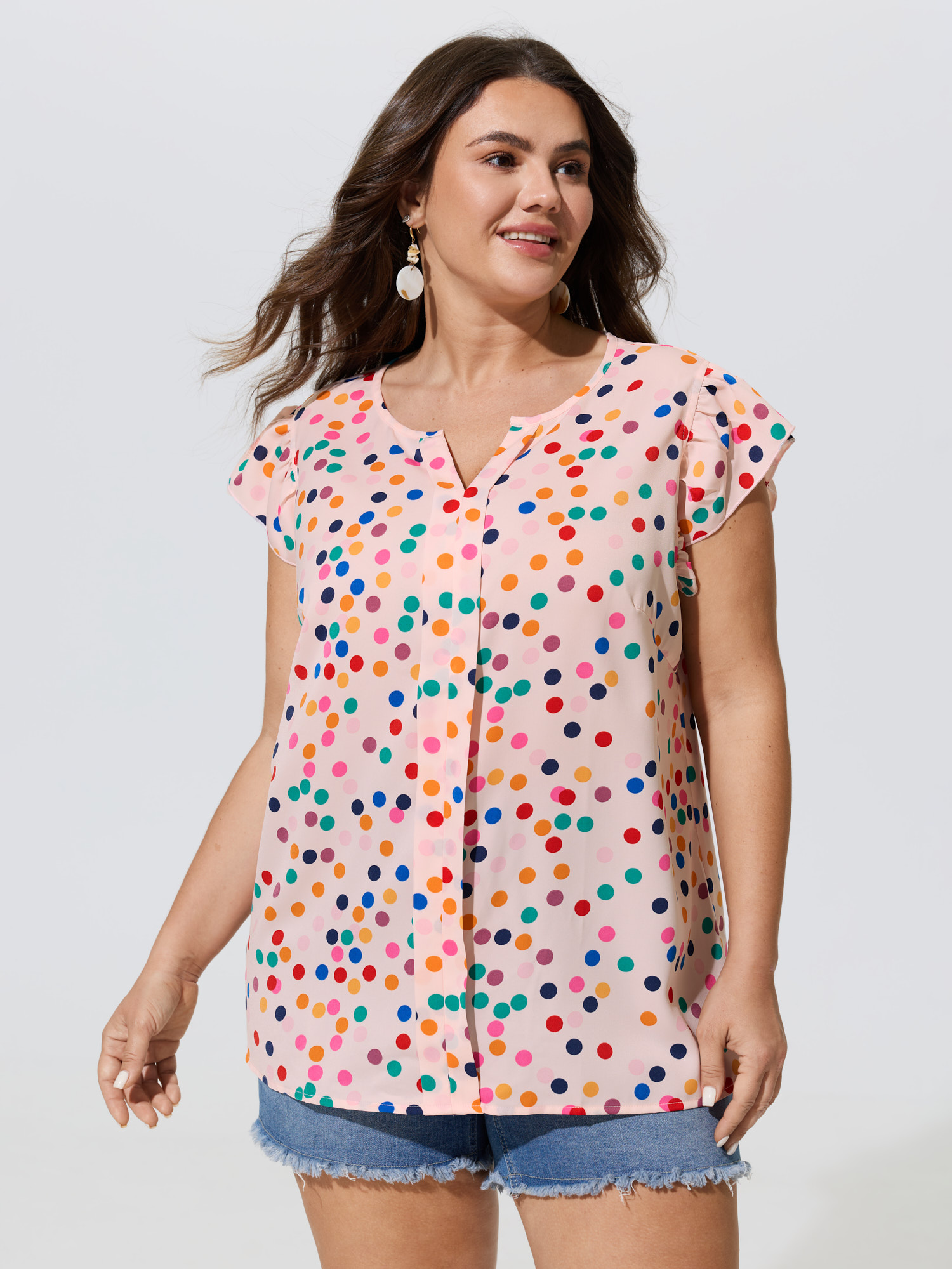 BloomChic Women's Plus Size Polka Dot Flutter Sleeve Blouse Lightpink Polka dots Vacation Cap Sleeve 30/6X