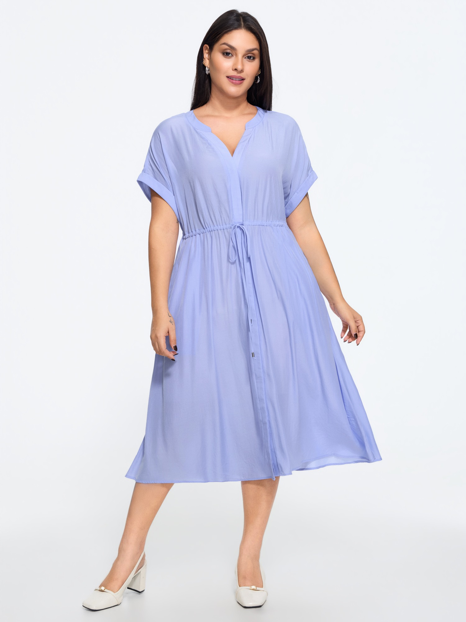 Bloomchic Dolman Sleeve Waist-defining Midi Dress In Lightblue
