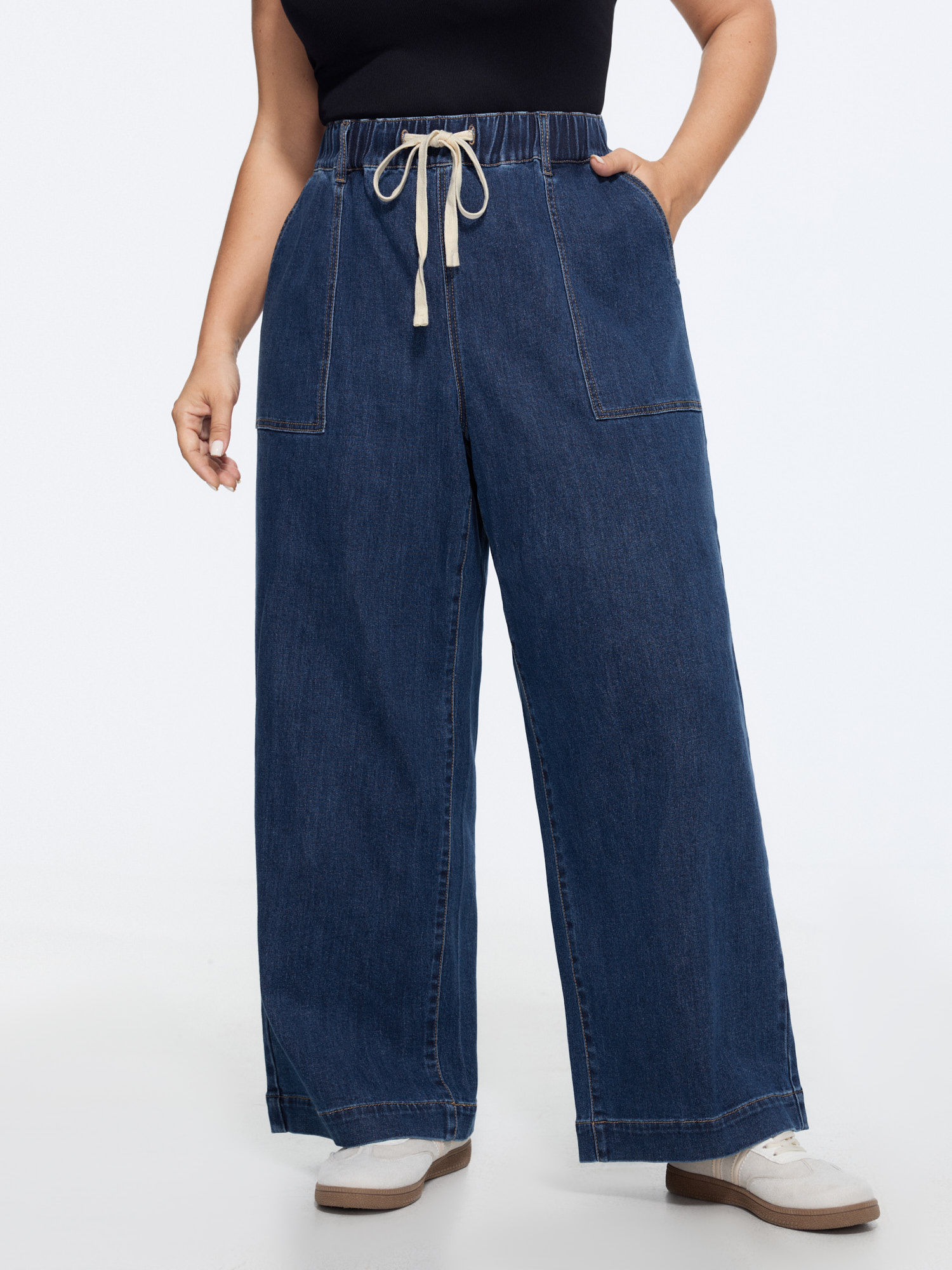 Bloomchic Stretchy Pull-on Wide-leg Jeans In Denimblue