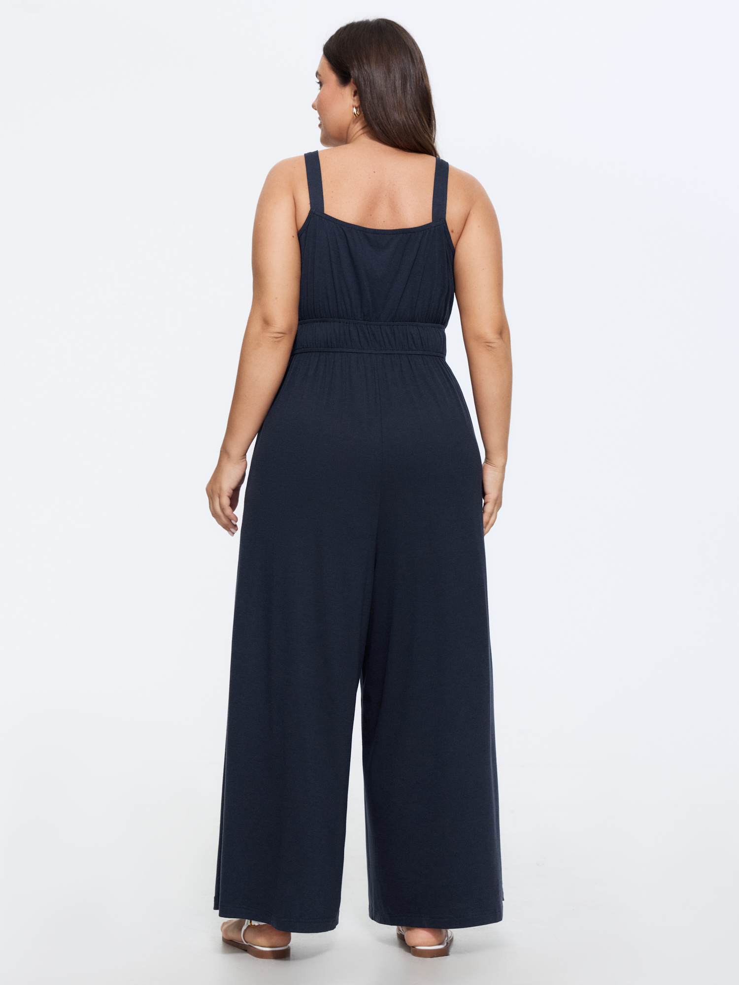 Bloomchic Supersoft Drawstring Neckline Plain Jumpsuit In Blue