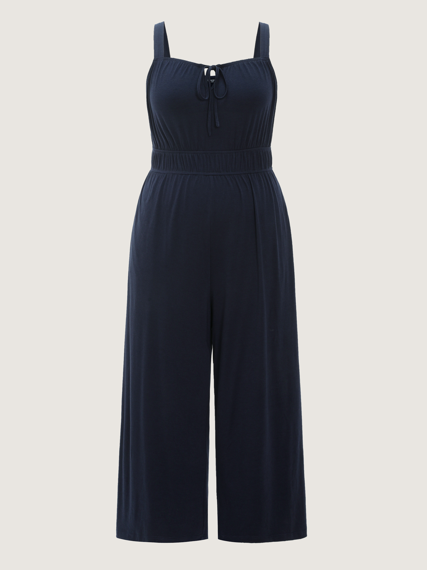 Bloomchic Supersoft Drawstring Neckline Plain Jumpsuit In Blue