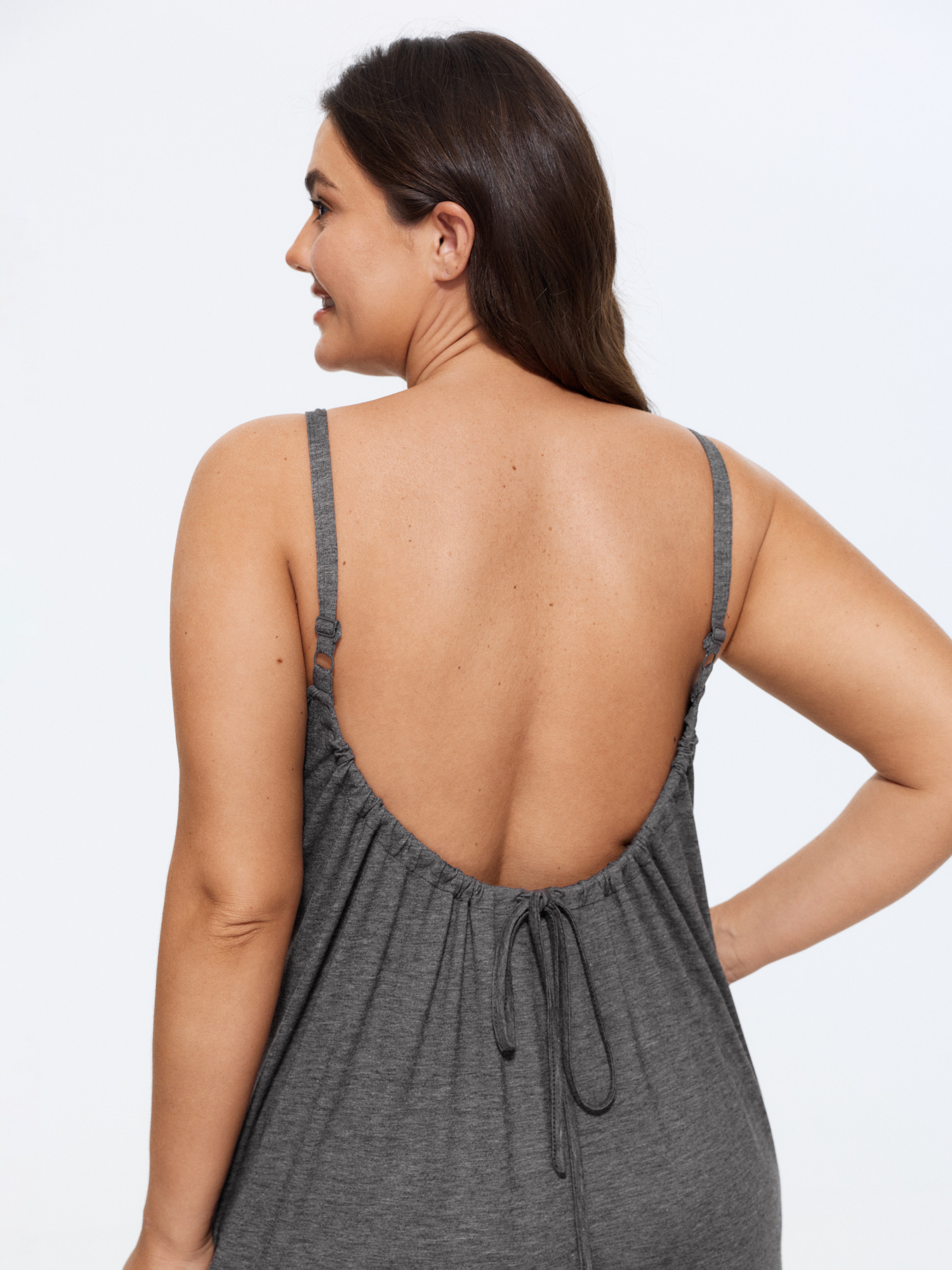 BloomChic Women's Plus Size Supersoft Adjustable Strap Backless Drawstring Lounge Jumpsuit DimGray 12/L