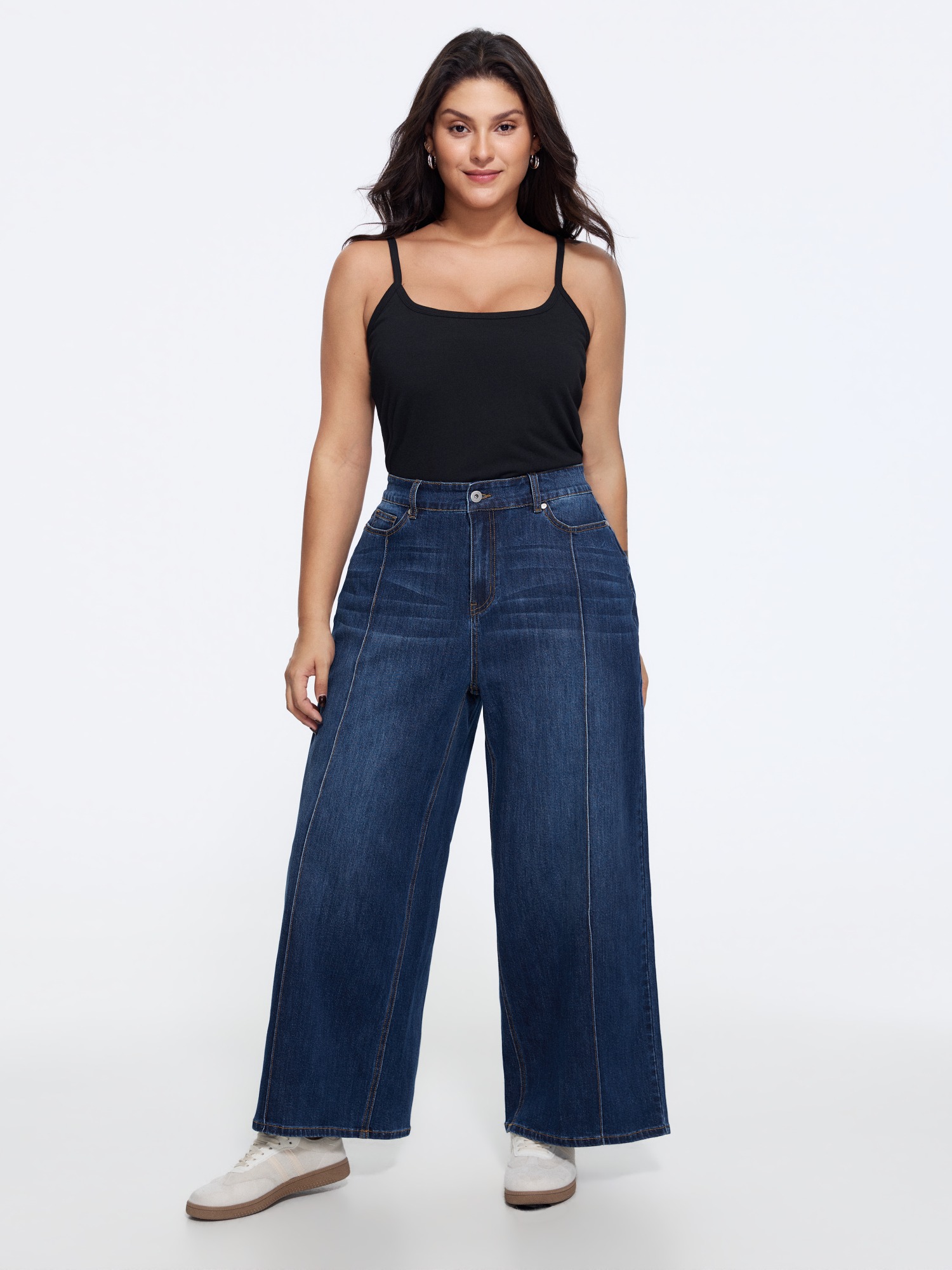 Bloomchic Stretchy Wash Vertical Seam Wide Leg Jeans In Denimblue