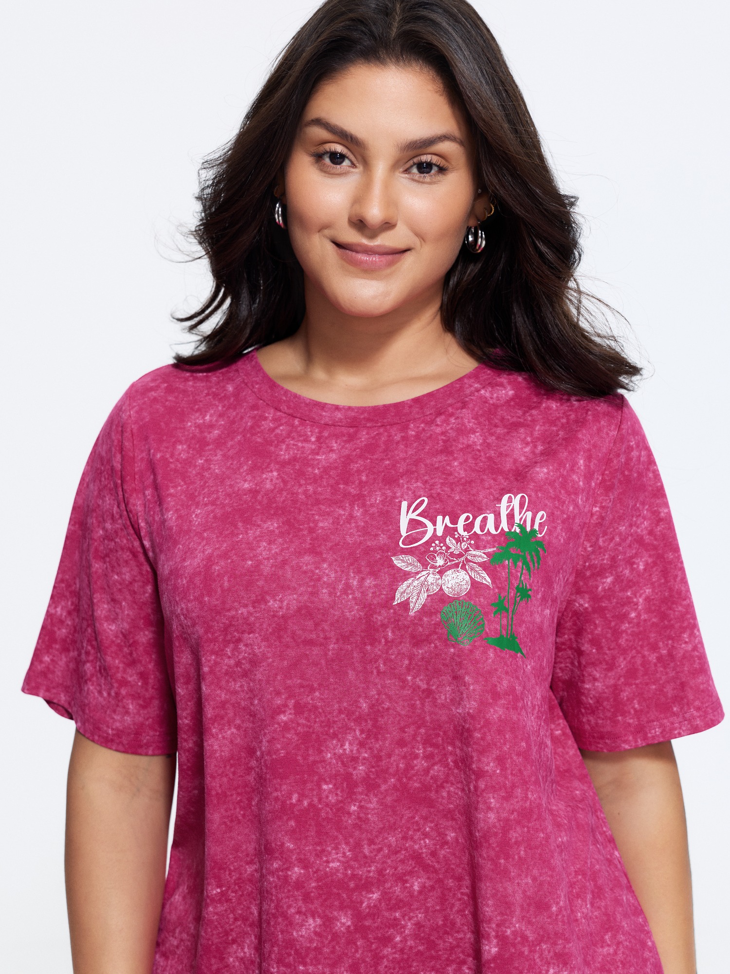 BloomChic Women's Plus Size Vintage Round Neck Tropical Print T-Shirt Peach Tropical Everyday-Casual Short sleeve Round Neck 10/M